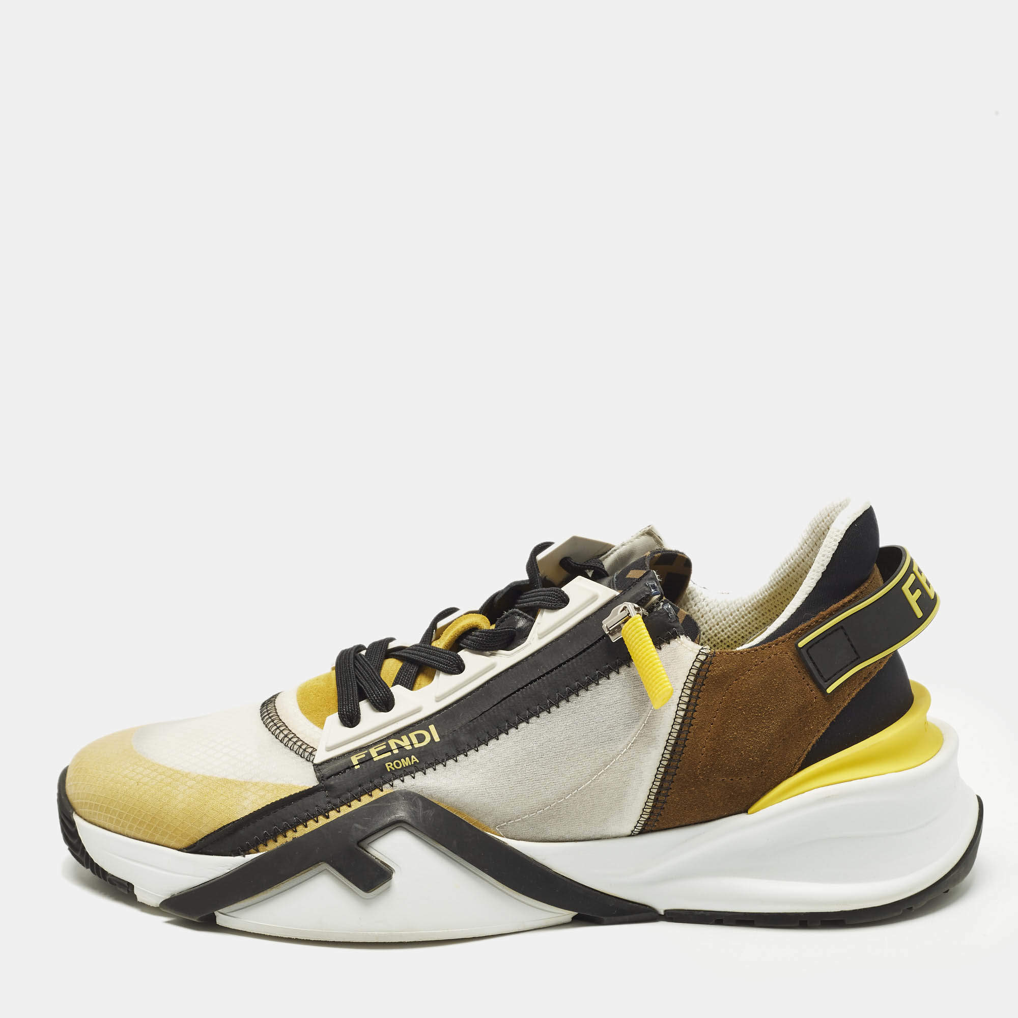 Pre Owned Fendi Flow Size 44 Multicolor Mesh and Suede Low Top Sneakers