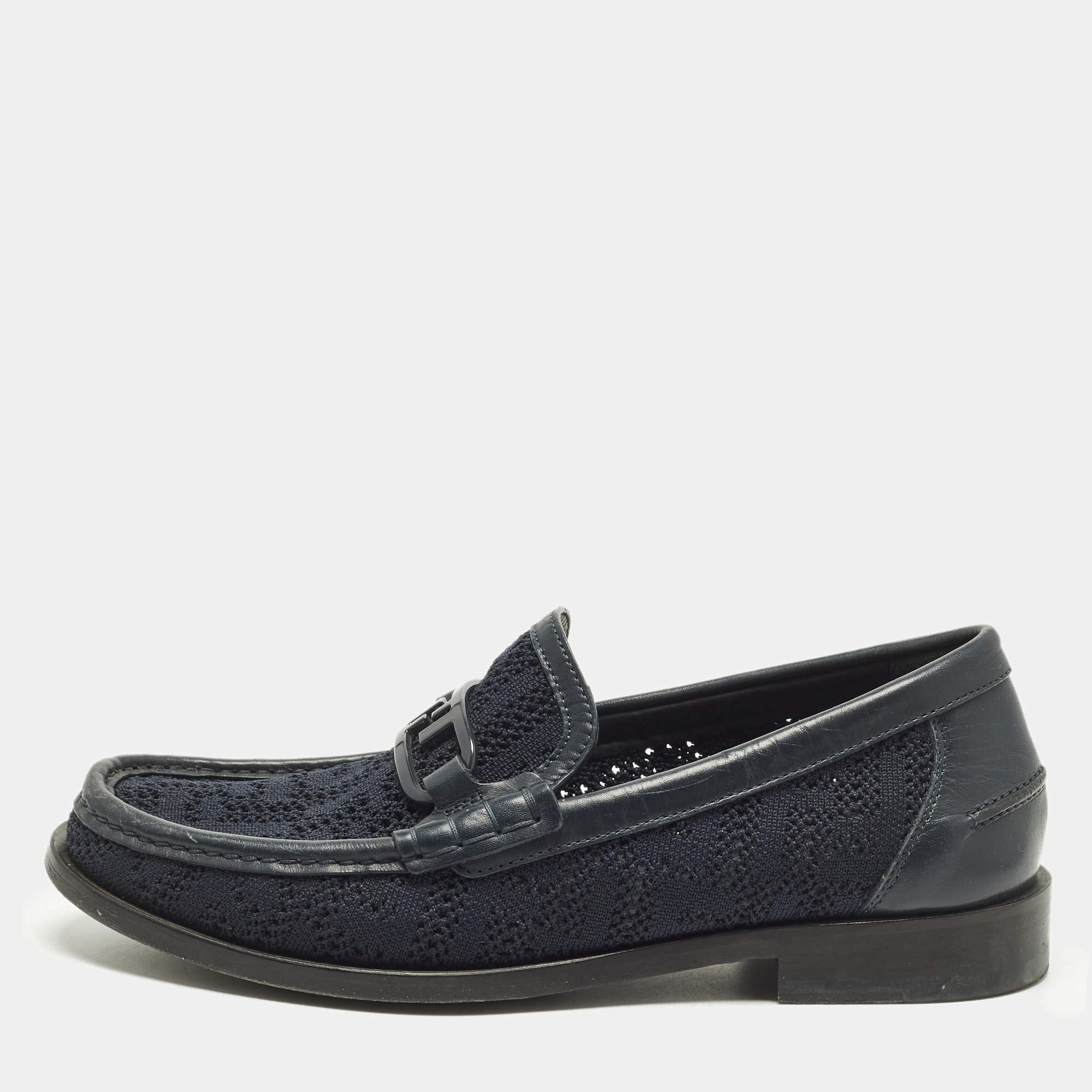 مملوكة مسبقًا Fendi O'Lock Size 41 Blue Knit Fabric And Leather Loafers