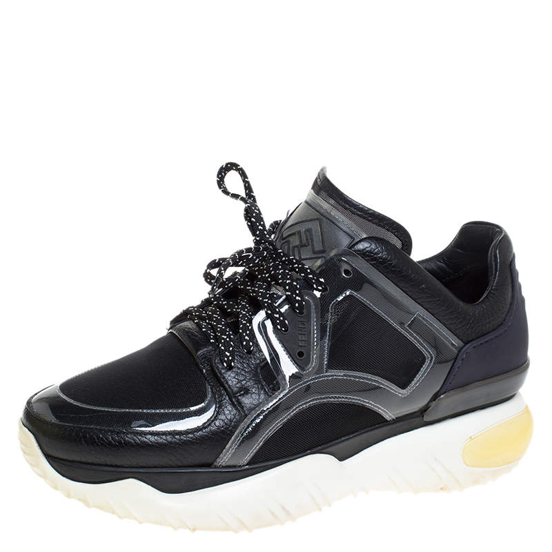 Fendi Black Leather, Mesh And Rubber Runway Chunky Sneakers Size 40