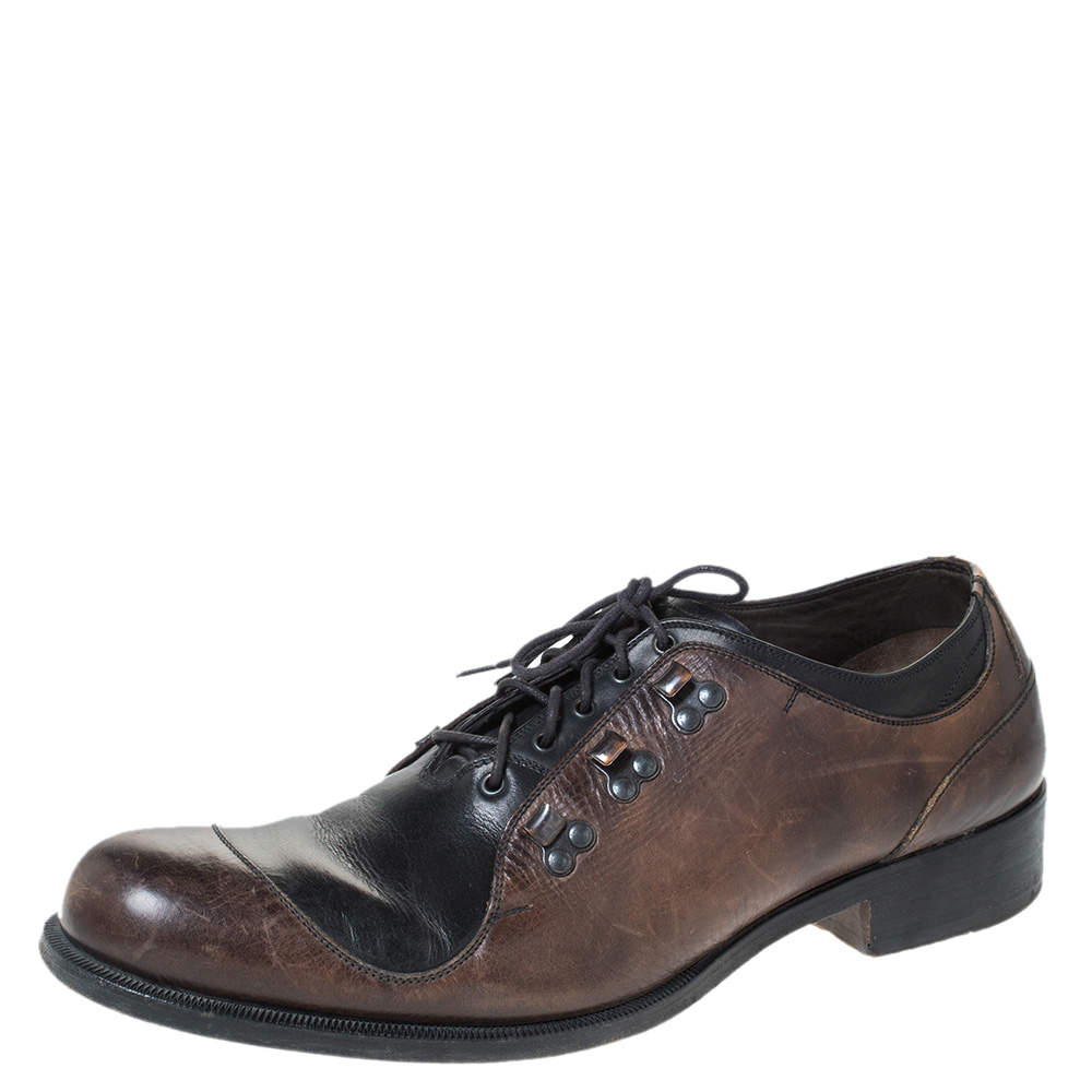 Fendi Black/Brown Leather Oxfords Size 43