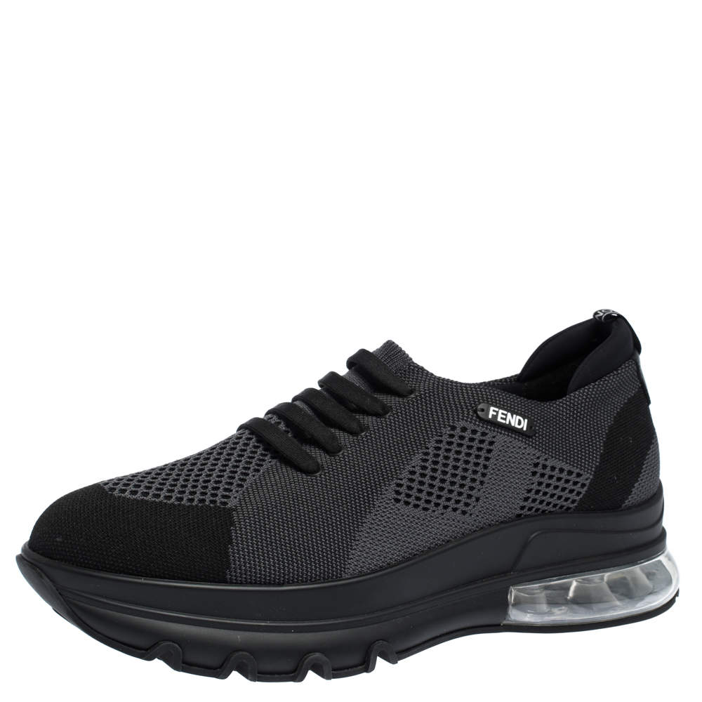 Pre Owned Fendi Black Mesh Lace Slip On Sneakers Size 44