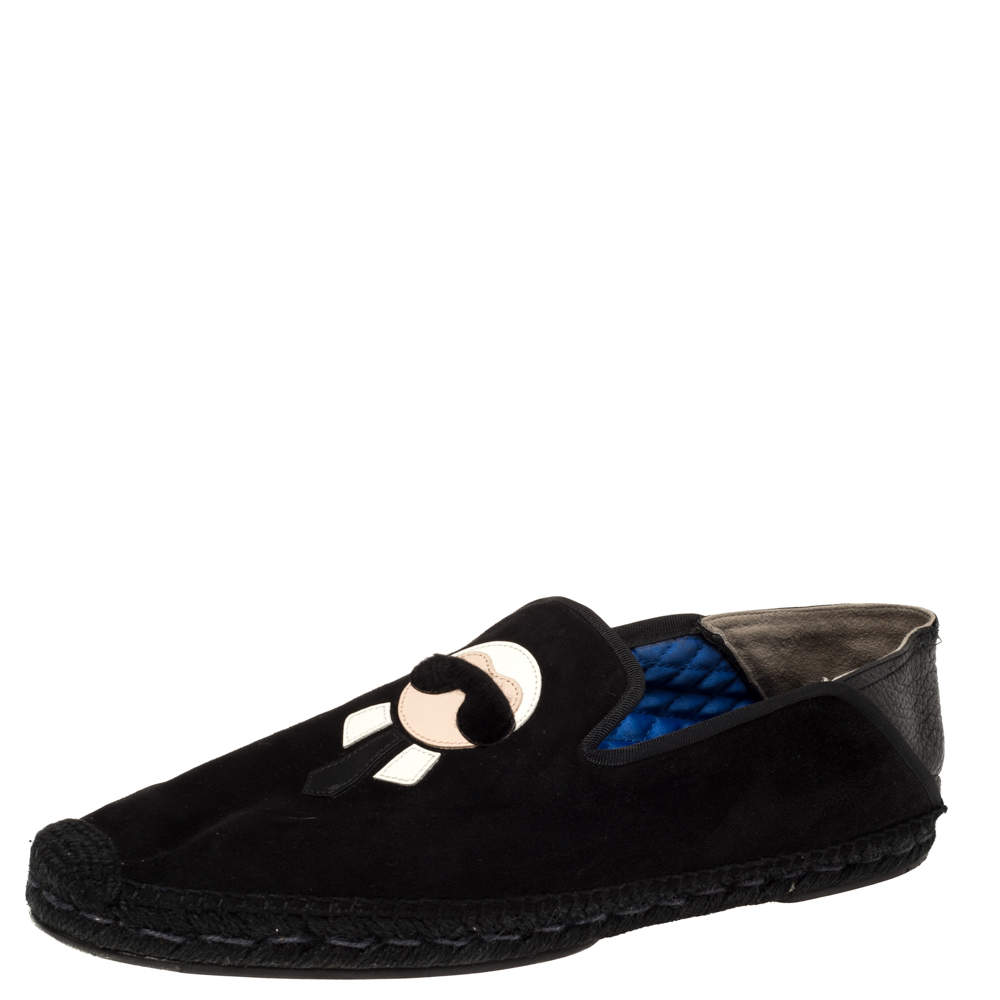 Fendi Black Suede Karlito Espadrilles Size 45 