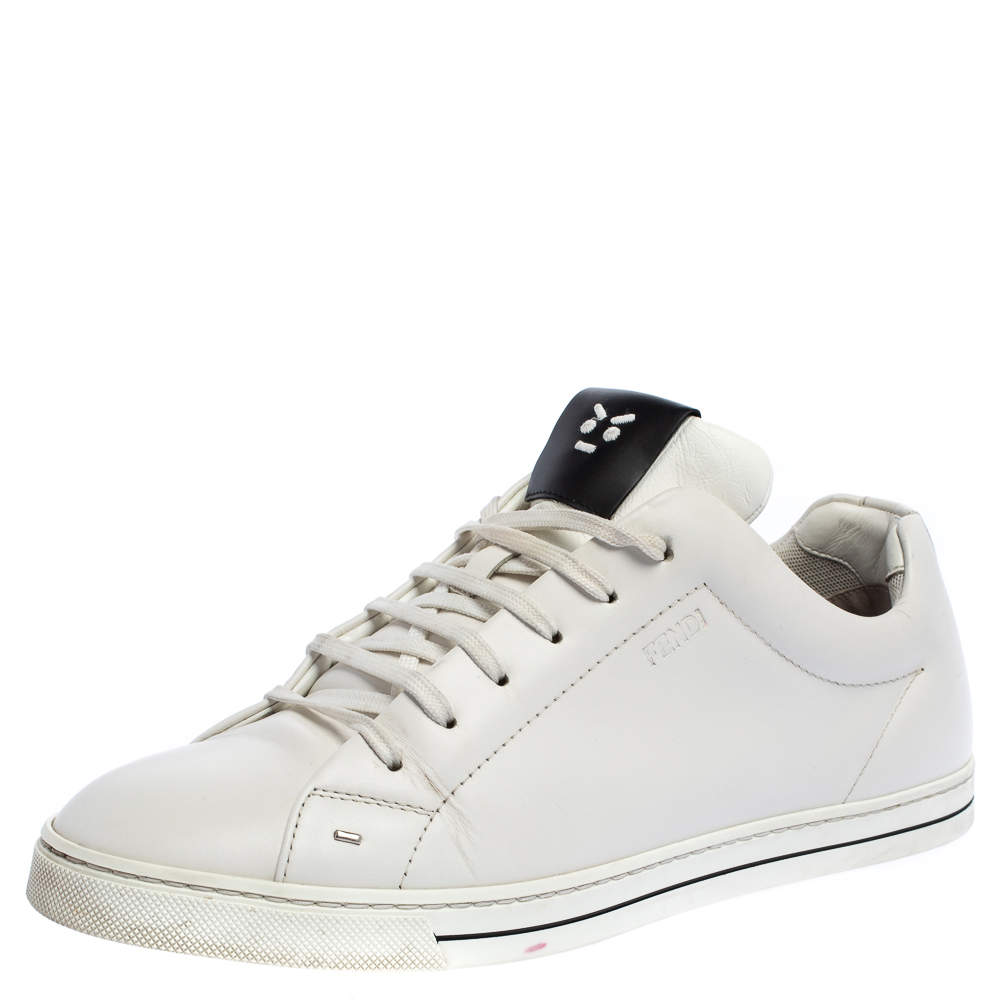 Pre Owned Fendi White Leather Low Top Sneakers Size 41