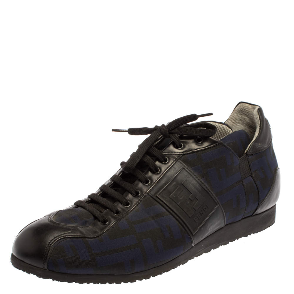 Fendi Blue/Black Zucca Canvas And Leather Low Top Sneakers Size 42.5