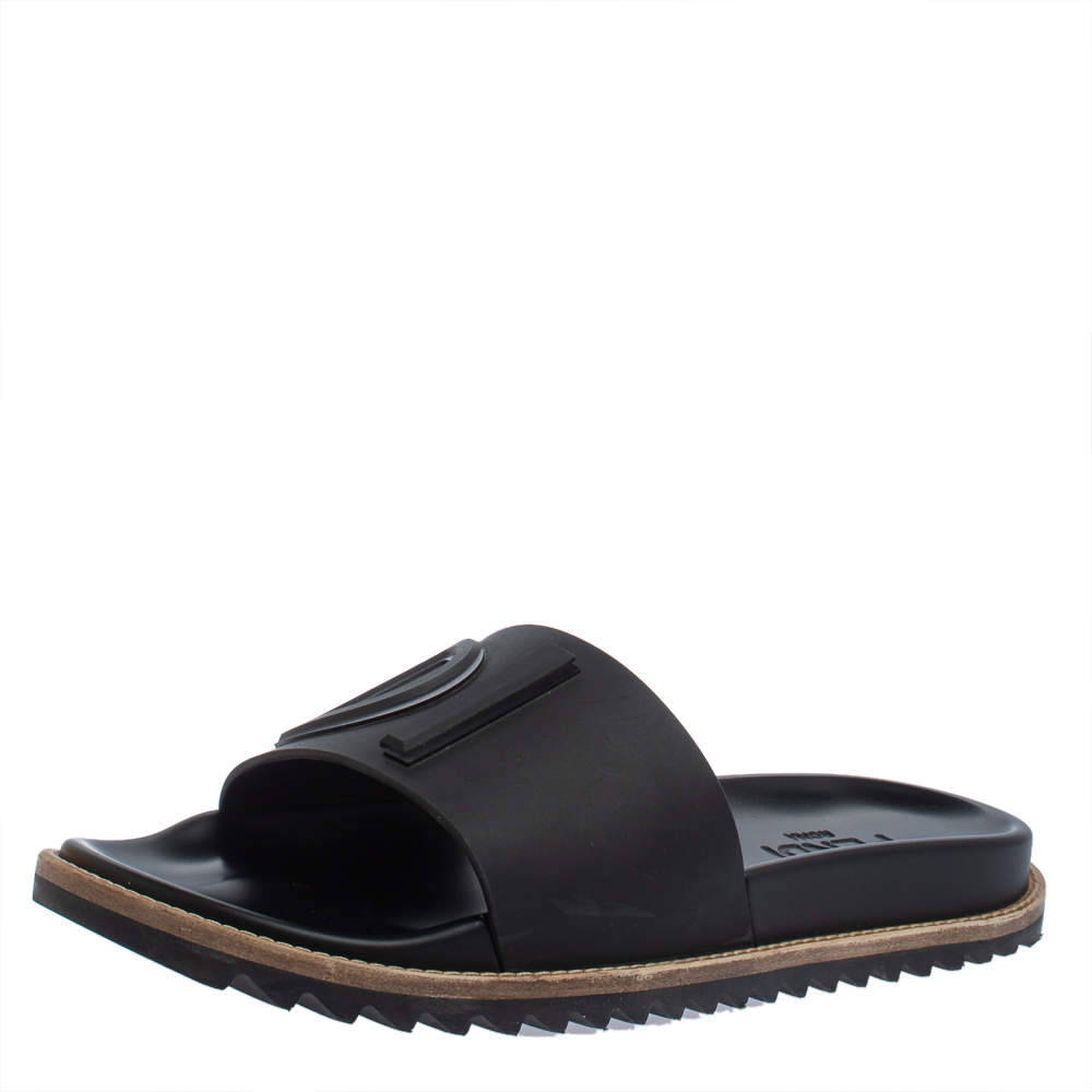 Fendi Black Rubber Fussbetts Vocabulary Slide Sandals Size 40