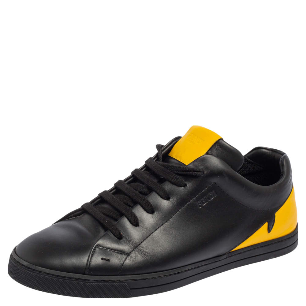 Fendi Black/Yellow Leather Face Low Top Sneakers Size 43