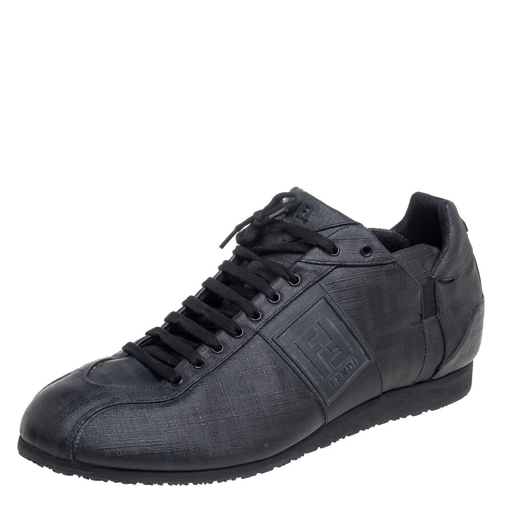 Fendi Black Coated Canvas F Logo Low Top Sneakers Size 45