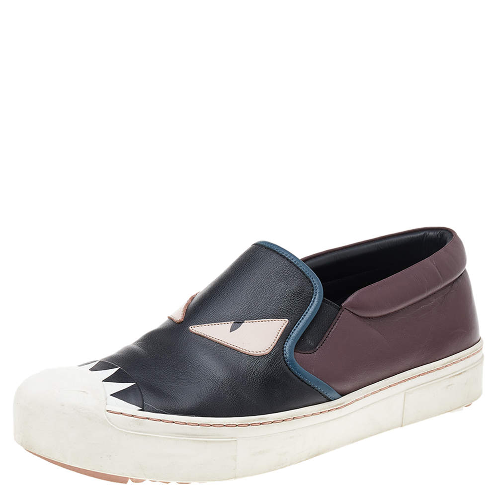Fendi Multicolor Leather Monster Slip On Sneakers Size 39