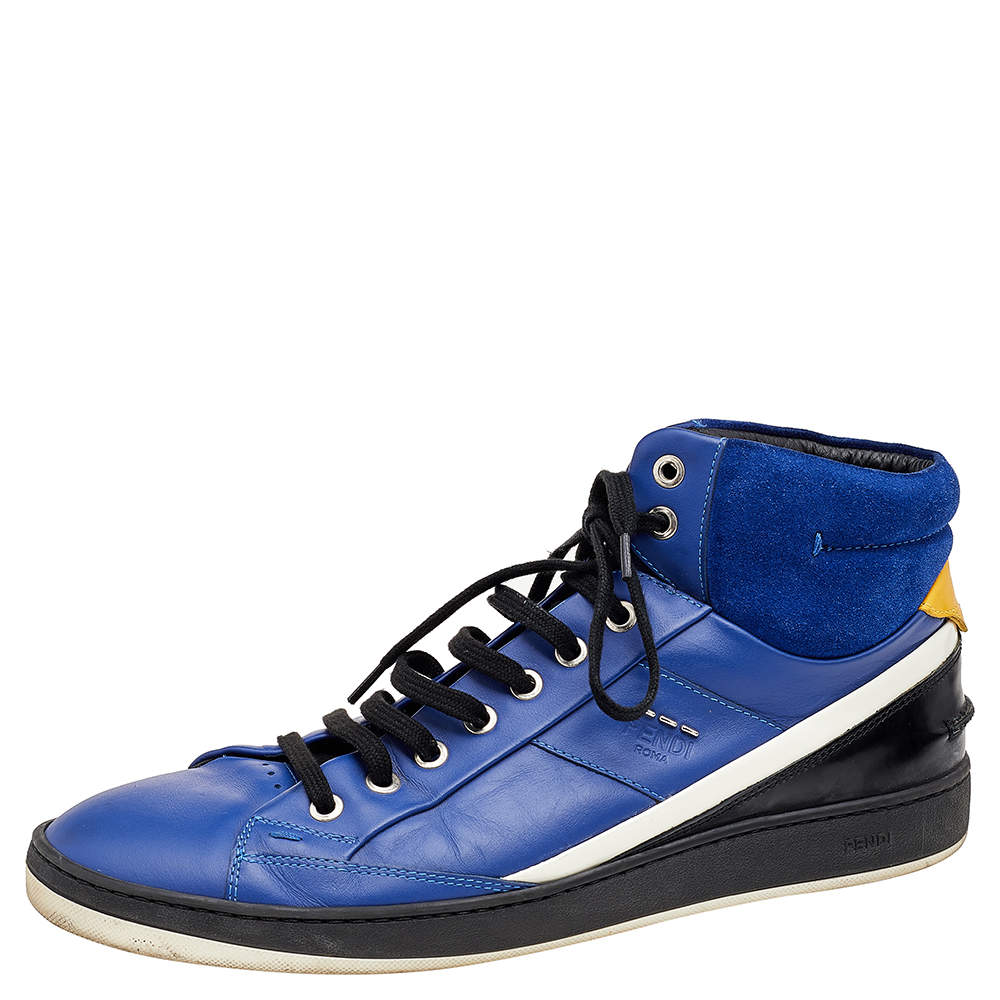 حذاء رياضي فندي سويدي وجلد متعدد الألوان بعنق مرتفع مقاس 43