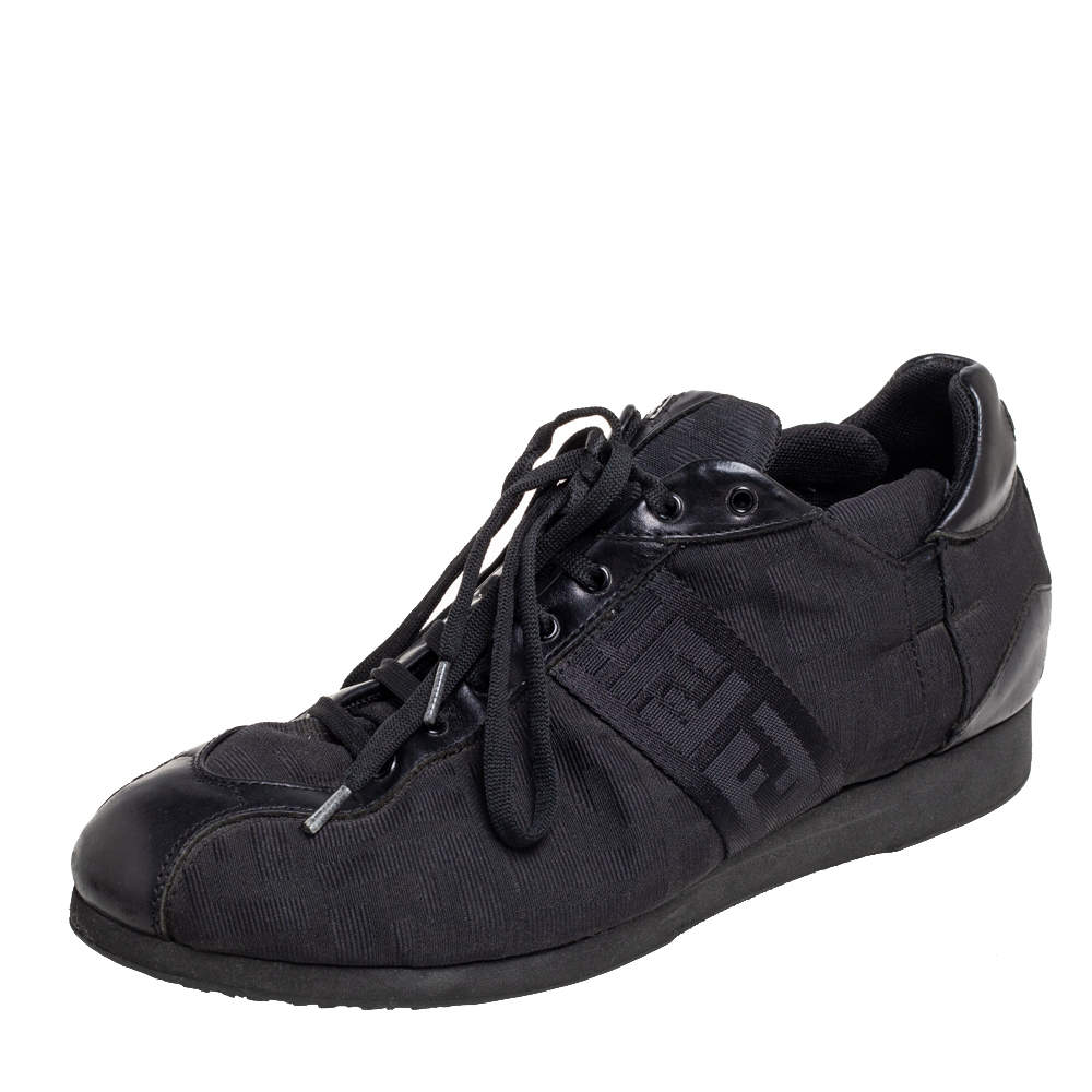 Fendi Black Zucca Canvas and Leather Trim Low-Top Sneakers Size 41