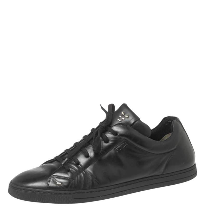 Fendi Black Leather Lace Up Sneakers Size 43