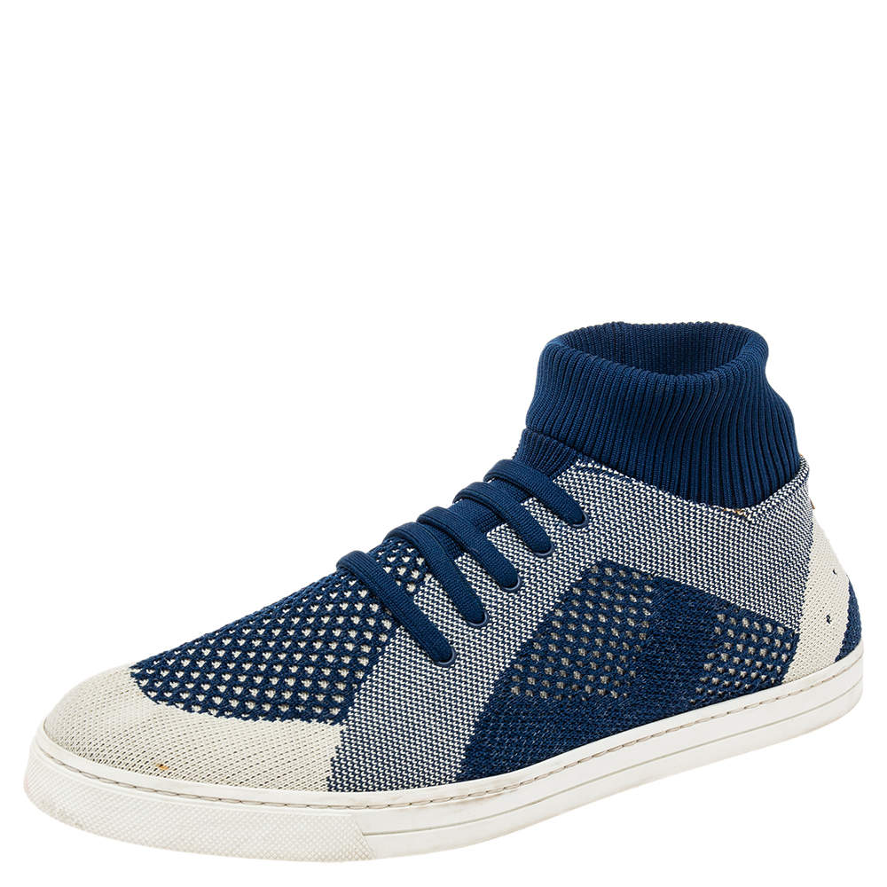 Pre Owned حذاء رياضي فندي قماش تريكو أزرق/أوف وايت مقاس 43