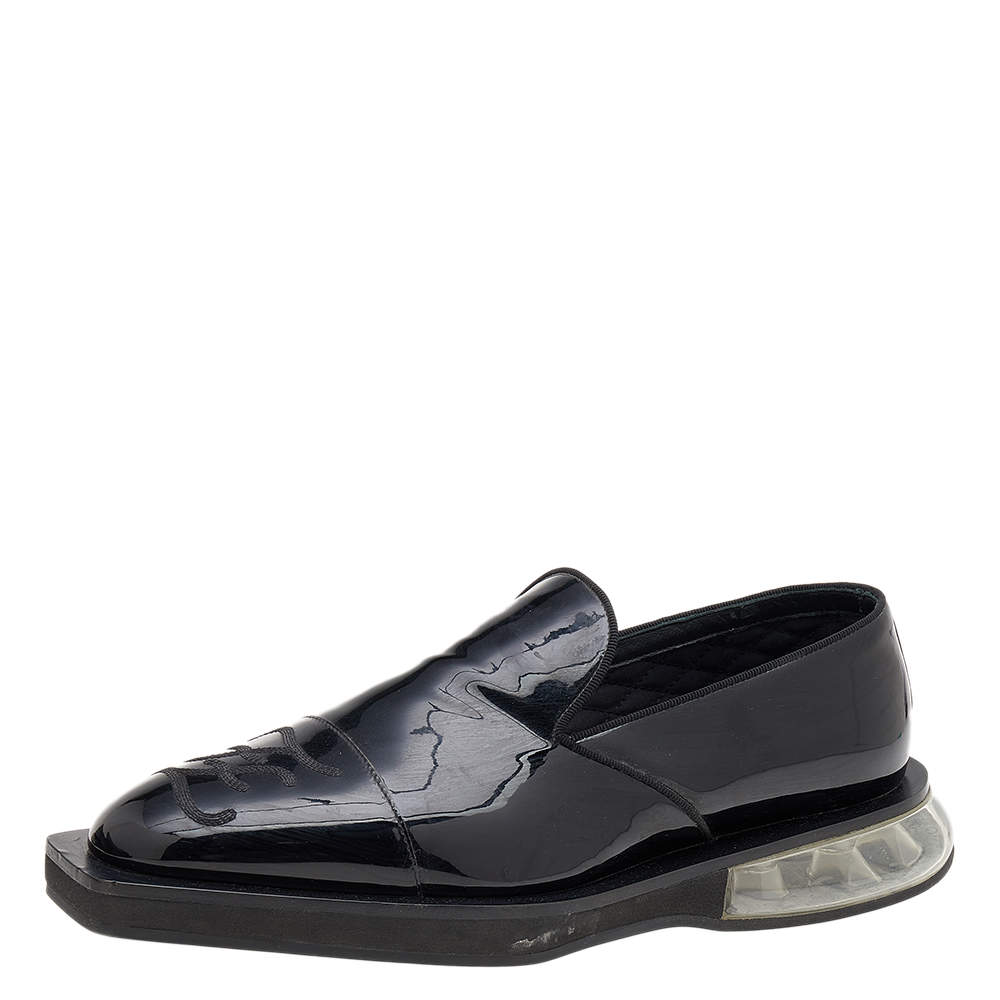 Fendi Black Patent Leather Slip On Loafers Size 40