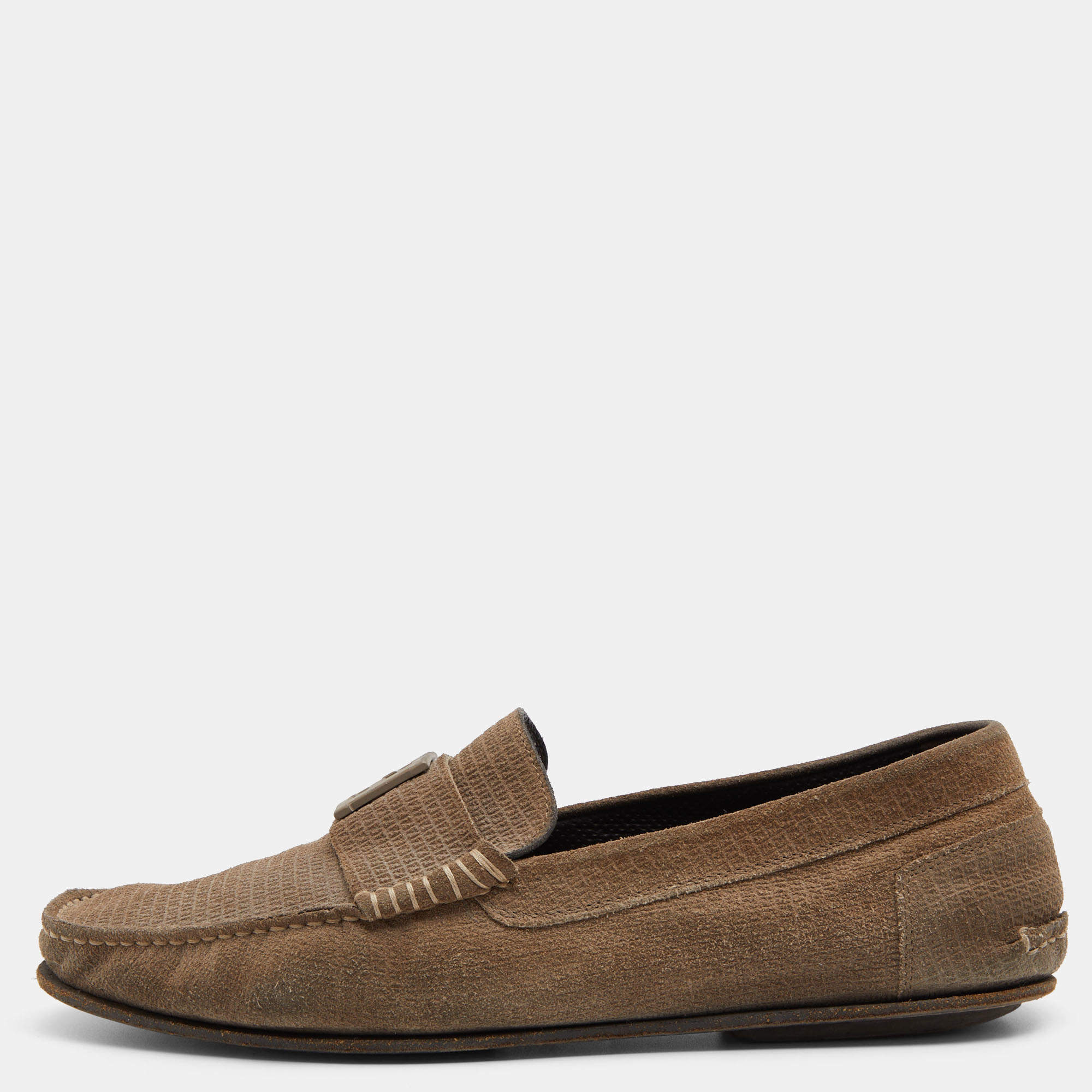 Fendi Brown Suede Logo Embellished Slip on Loafers Size 41