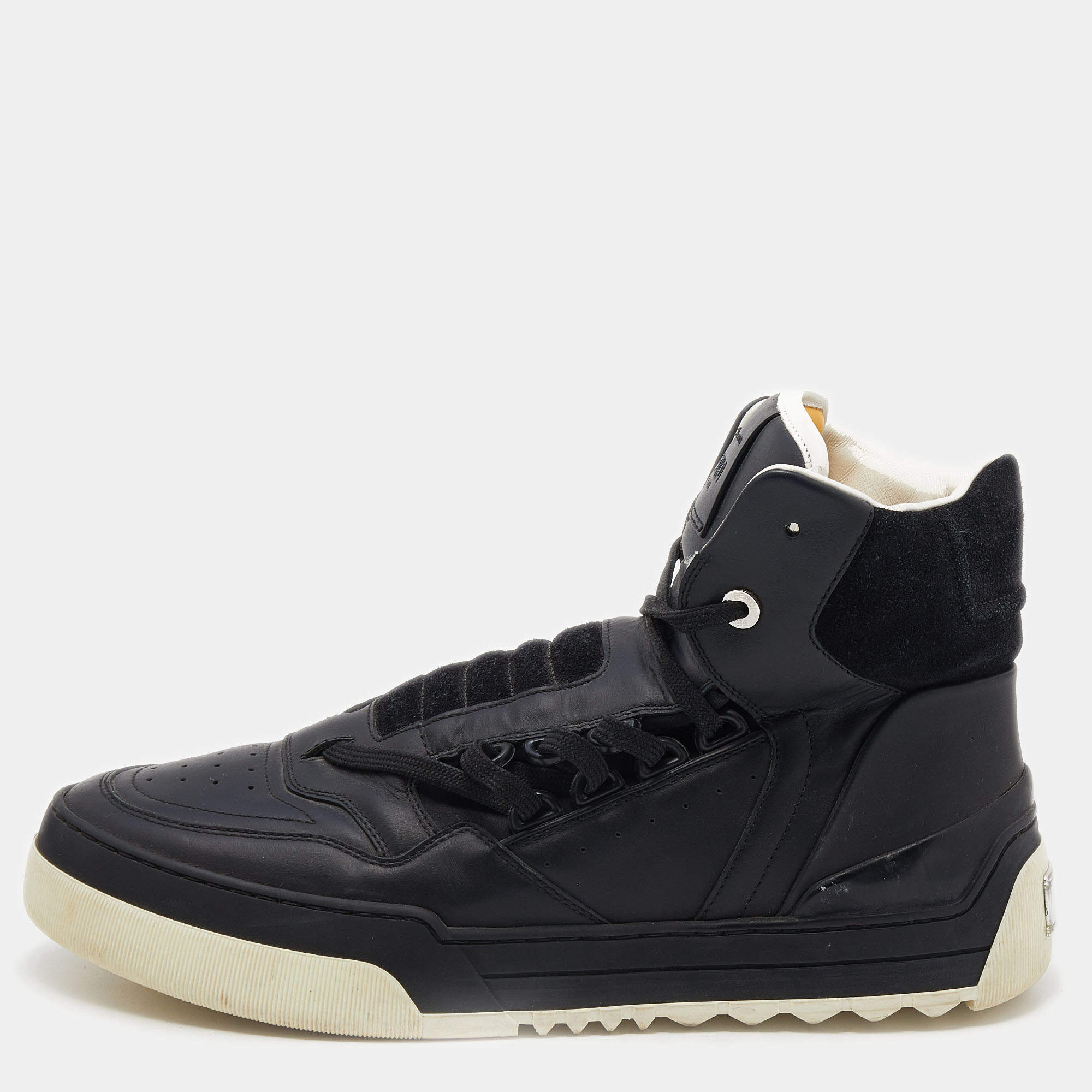 Pre Owned Fendi Black Leather And Suede Tank High Top Sneakers Size 41