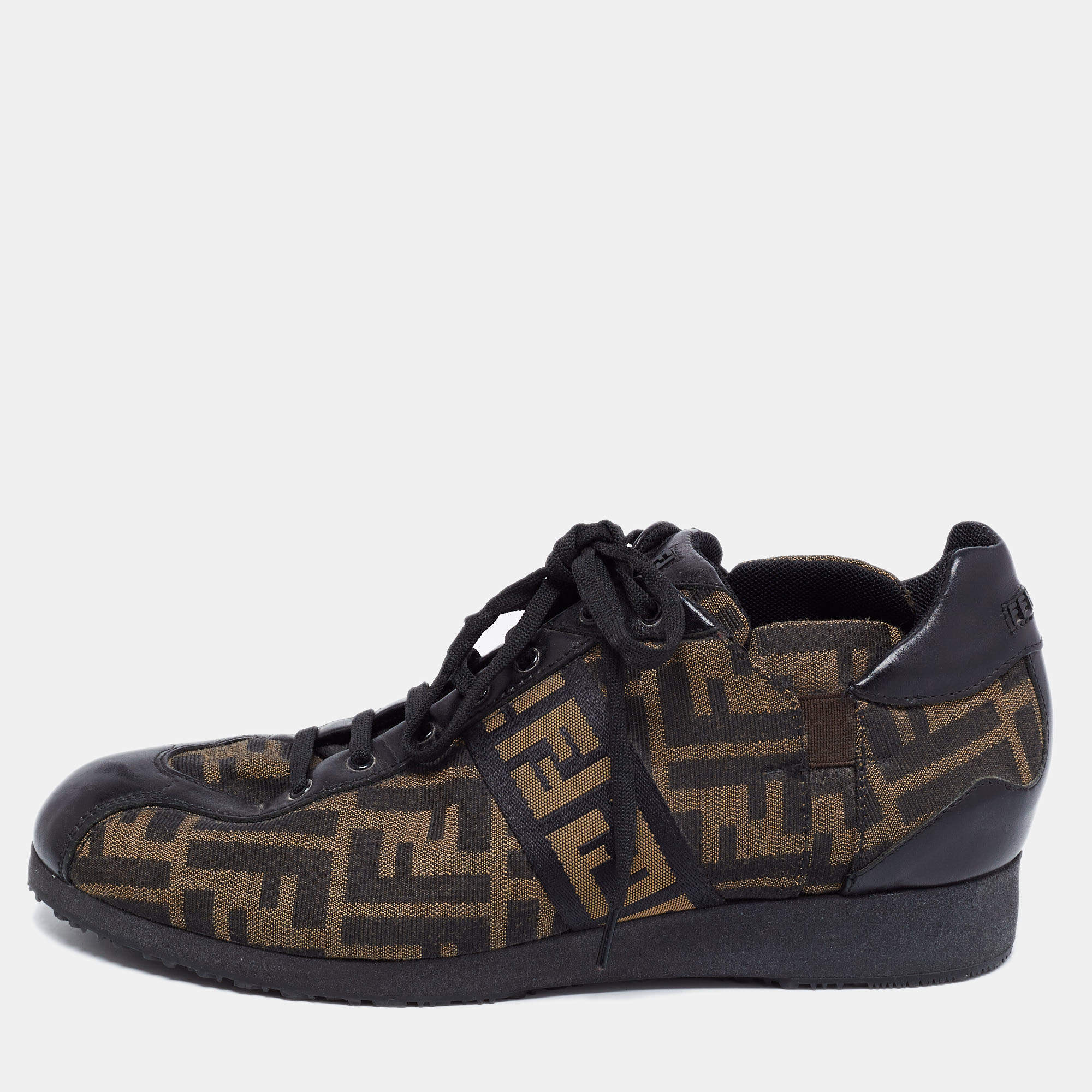 Fendi Tobacco/Black Zucca Canvas and Leather Low-Top Sneakers Size 41