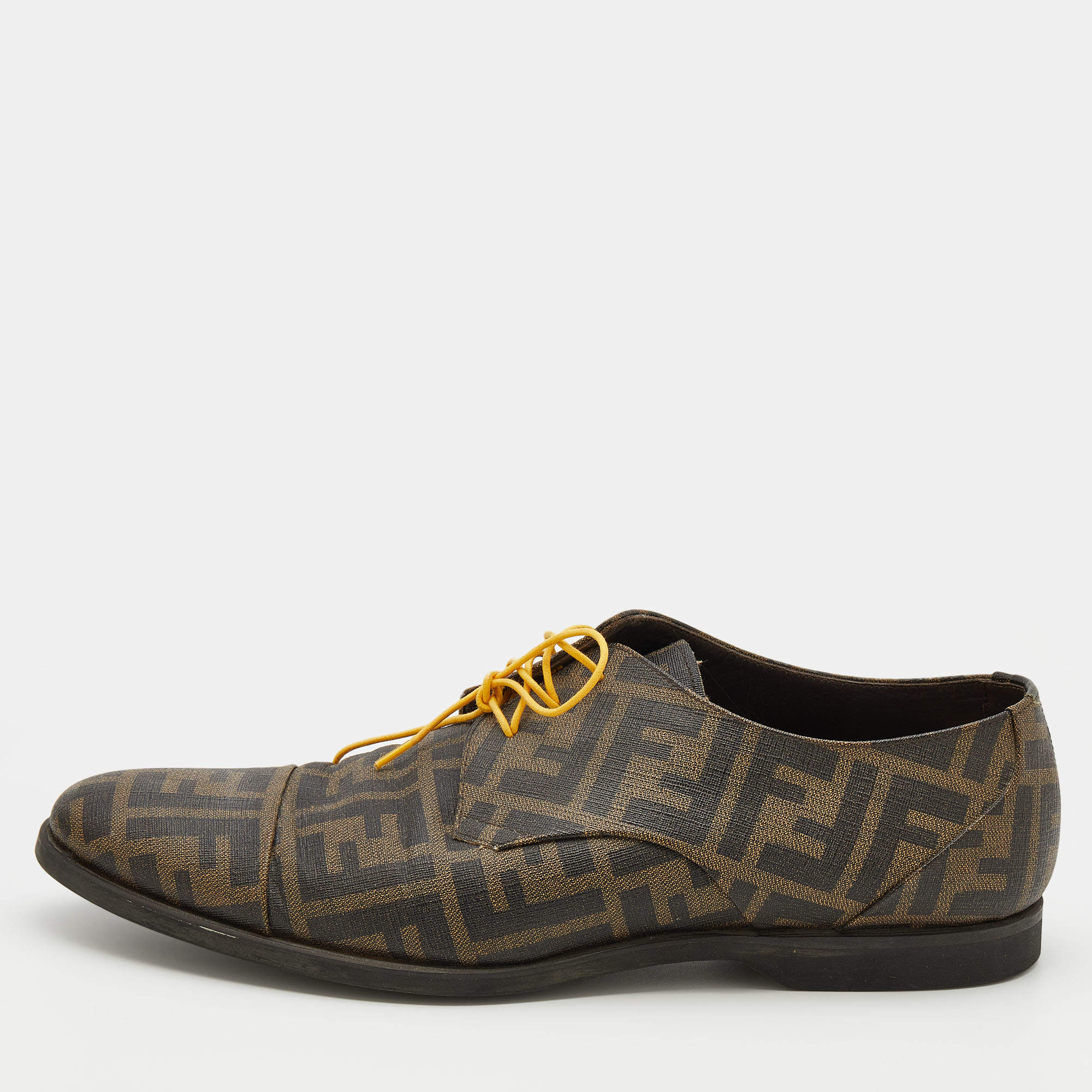 Fendi Tobacco Zucca Coated Canvas Lace Up Derby Size 42.5