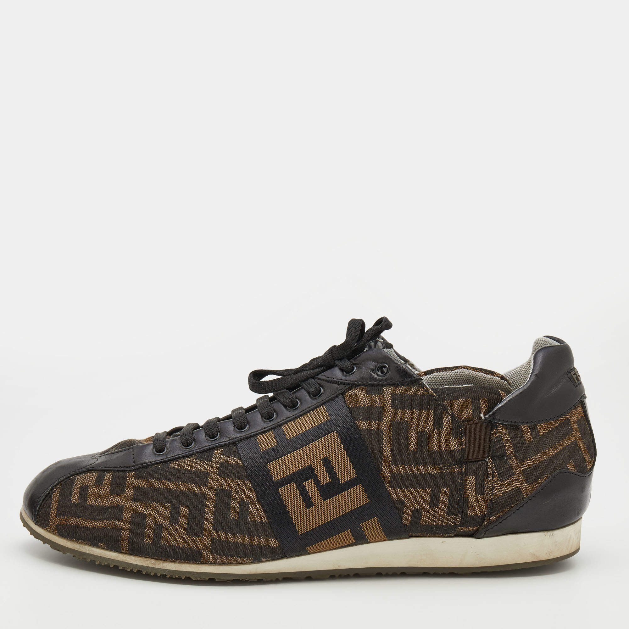Fendi Brown/Black Zucca Canvas And Leather Low Top Sneakers Size 44