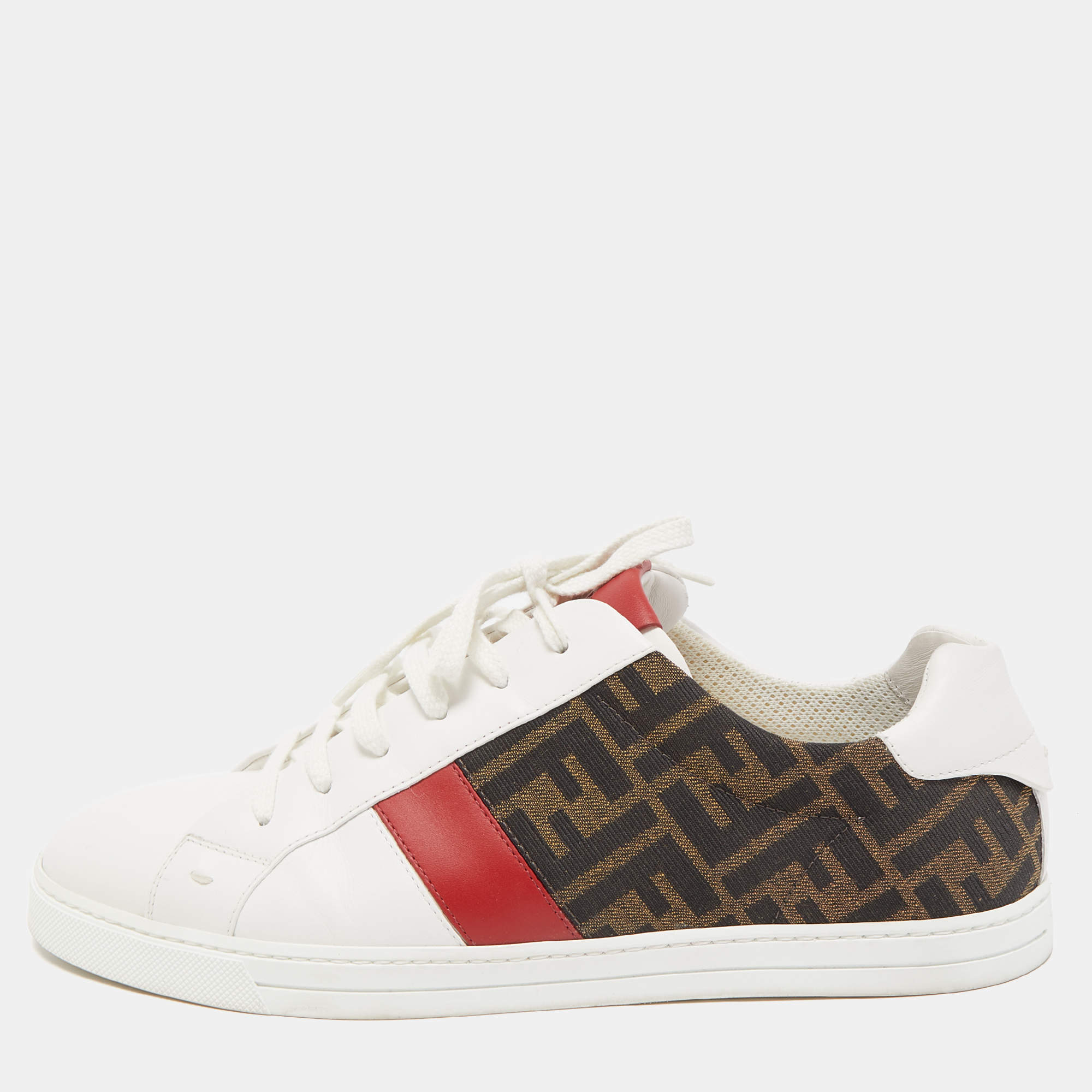 Fendi Tricolour Leather and FF Canvas Low Top Sneakers Size 42