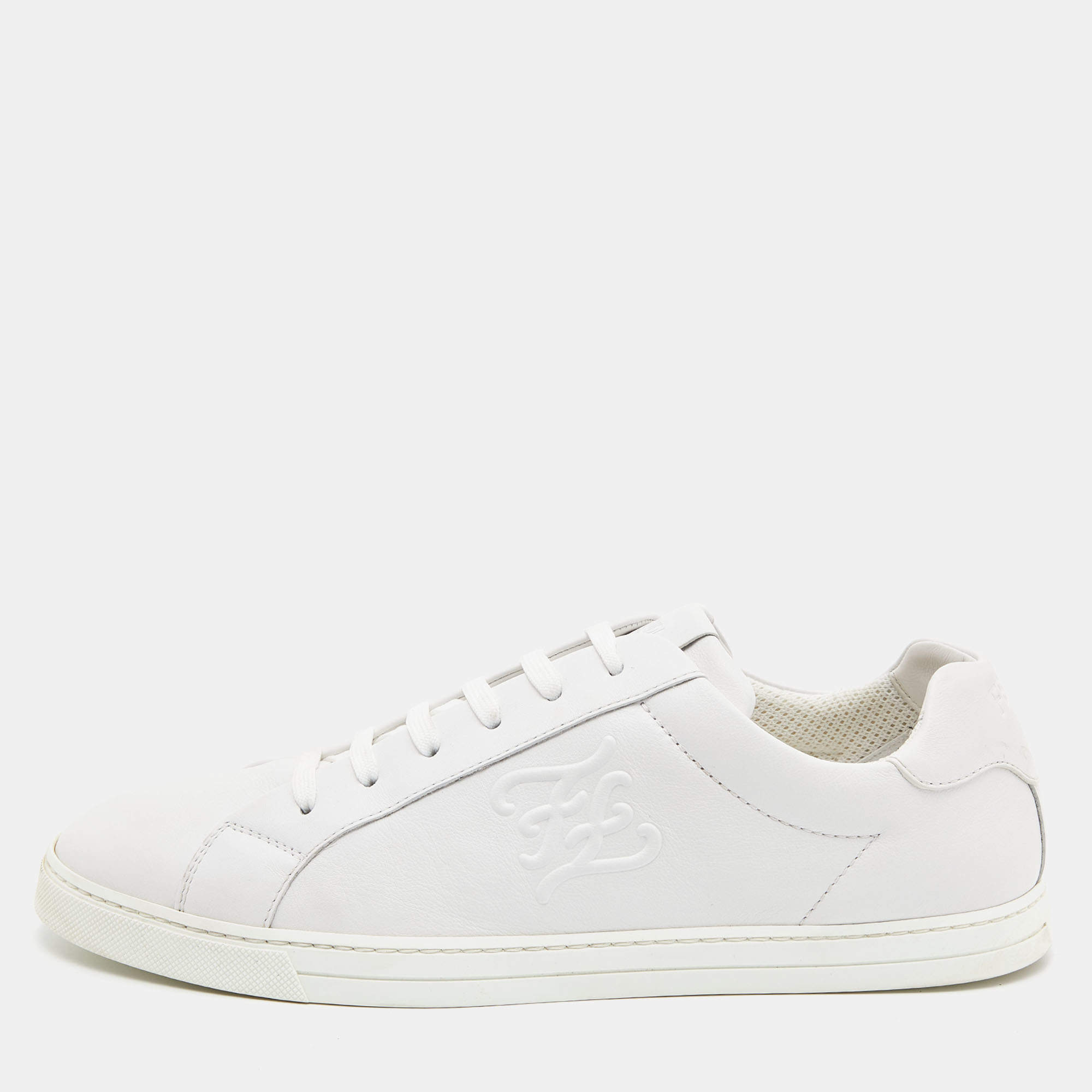 Fendi White Leather Lace Up Sneakers Size 43.5