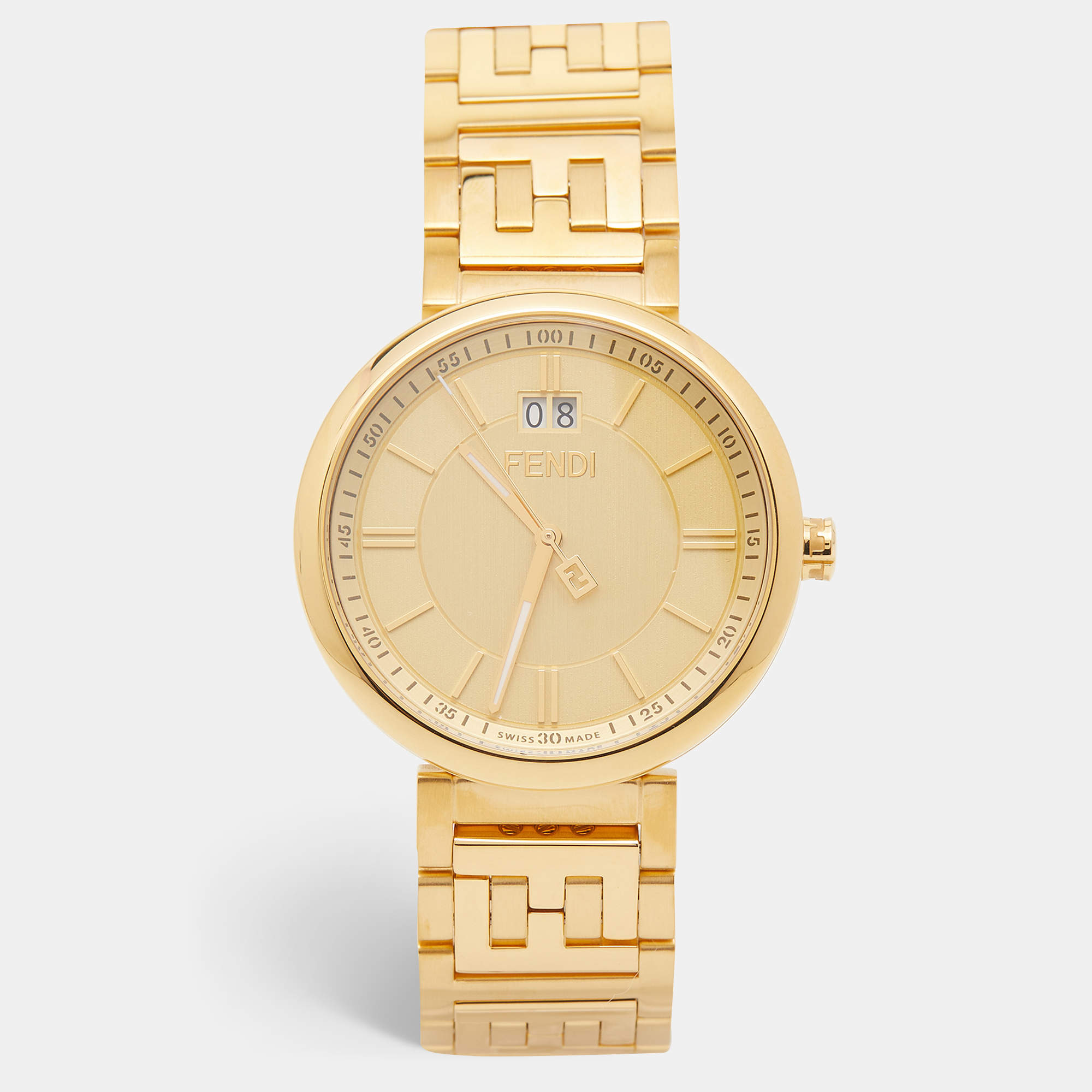 Fendi Champagne Gold Plated Stainless Steel Forever F105061101 Men's Wristwatch 39 mm 