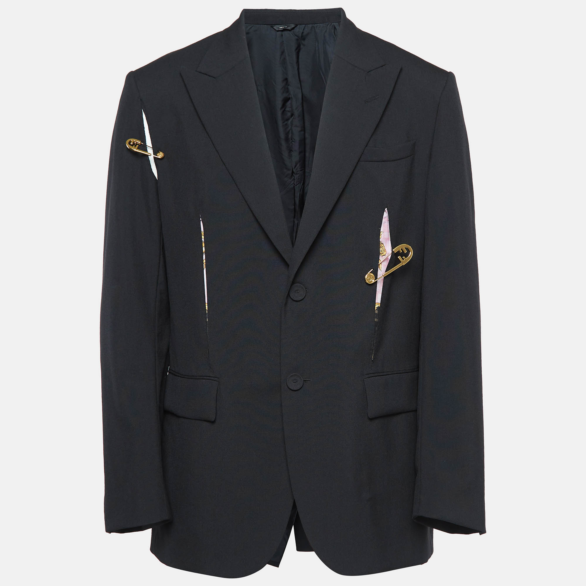 Fendace Black Wool Cut-Out Safety Pin Detail Blazer L