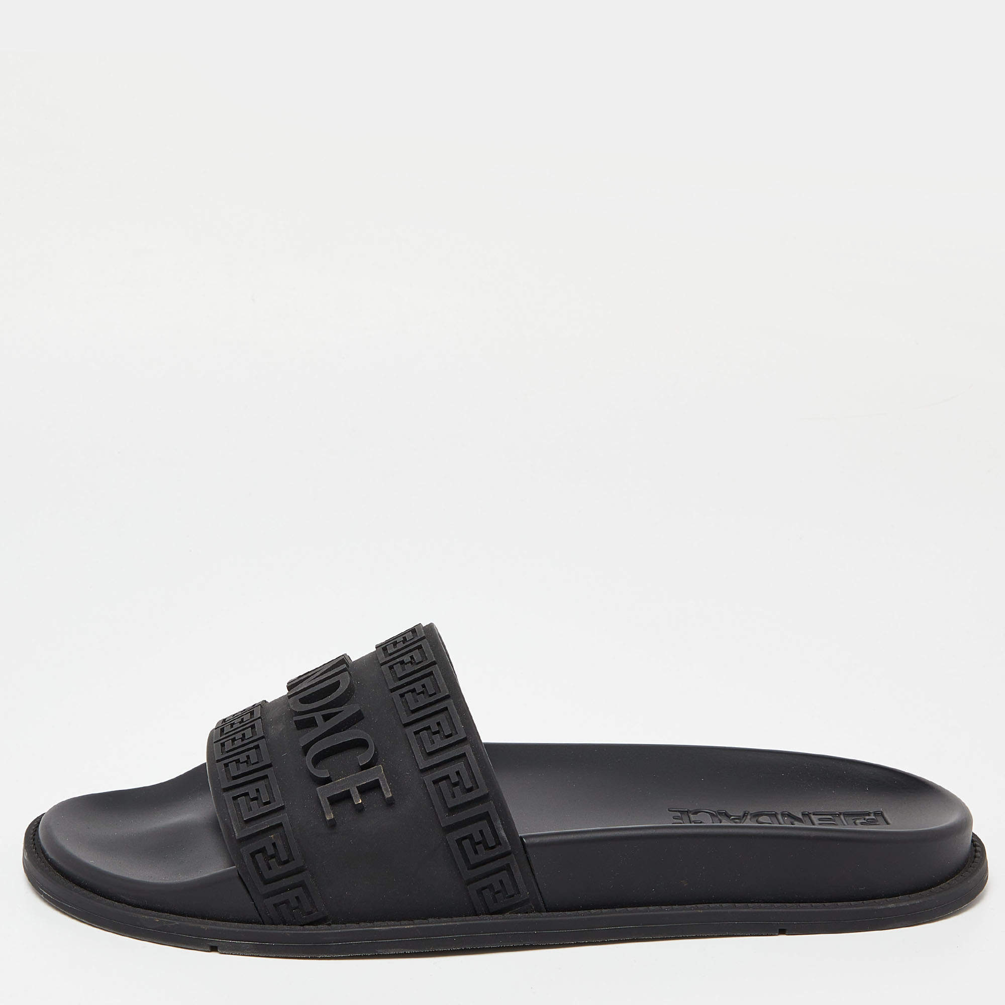 Fendi x Versace Black Rubber Flat Slides Size 44
