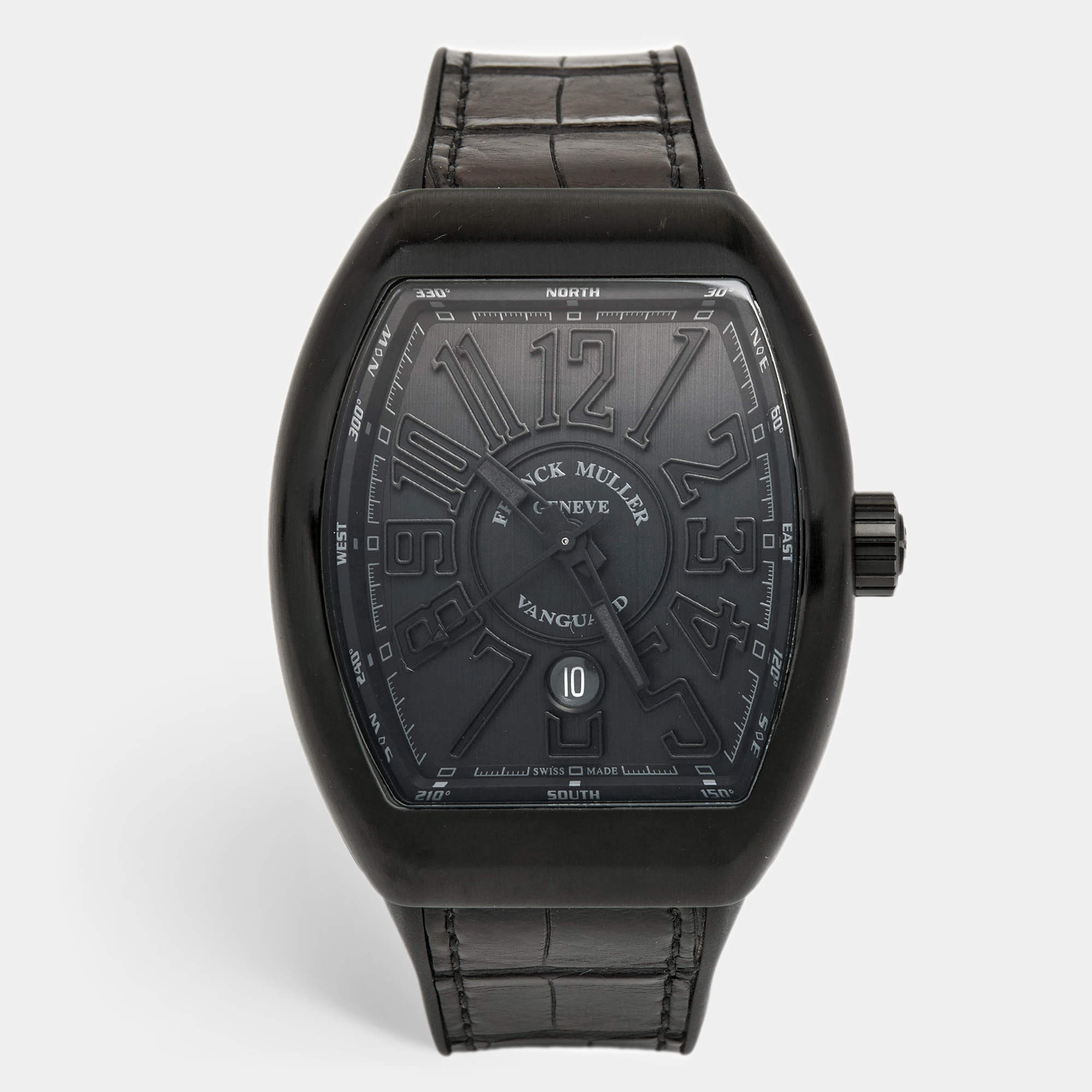 Franck Muller Black Titanium Alligator Leather Rubber Vanguard V45 SC DT TT NR BR NR Men's Wristwatch 44 mm
