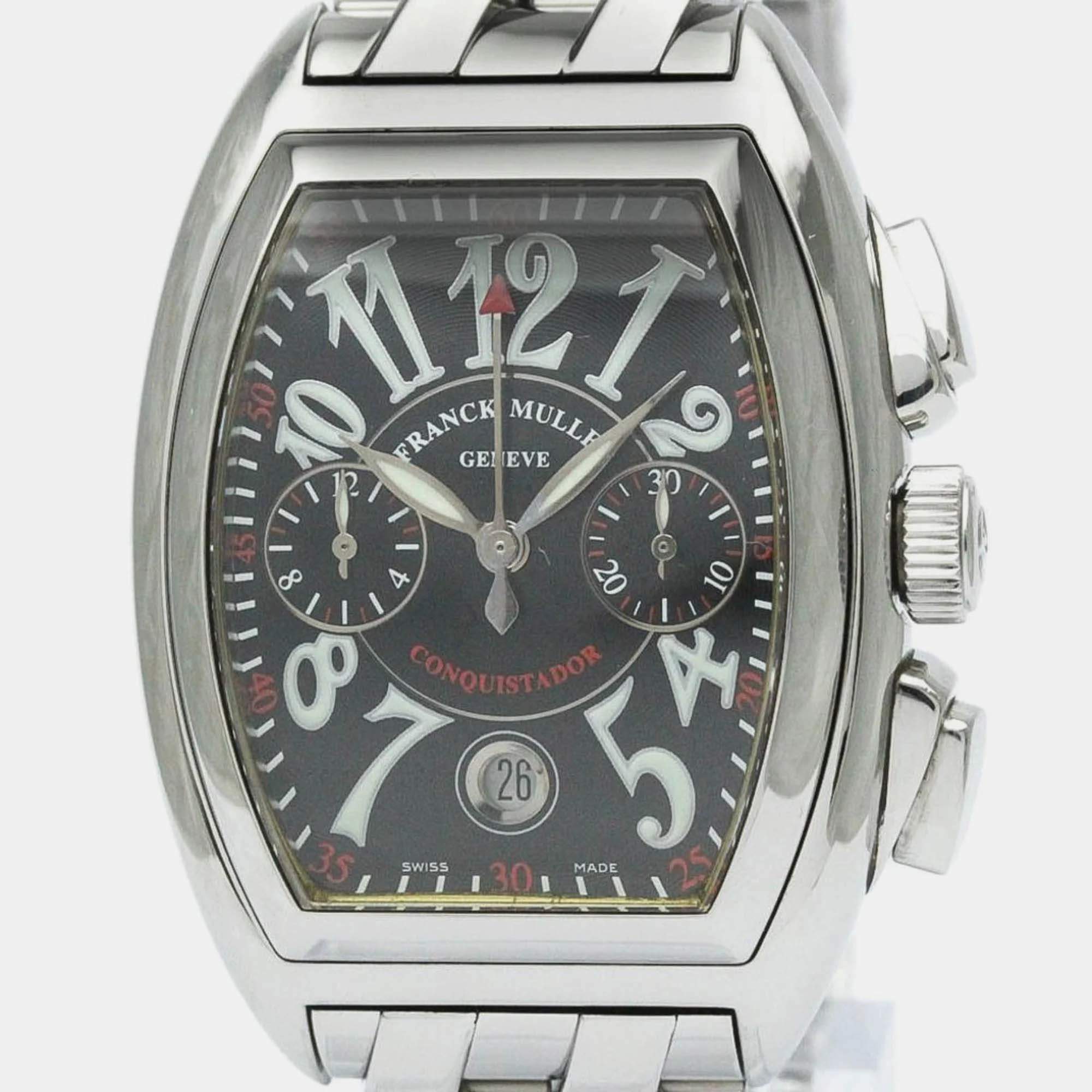 Pre Owned Franck Muller Black Stainless Steel Conquistador 8001CC Automatic Men's Wristwatch 35 mm
