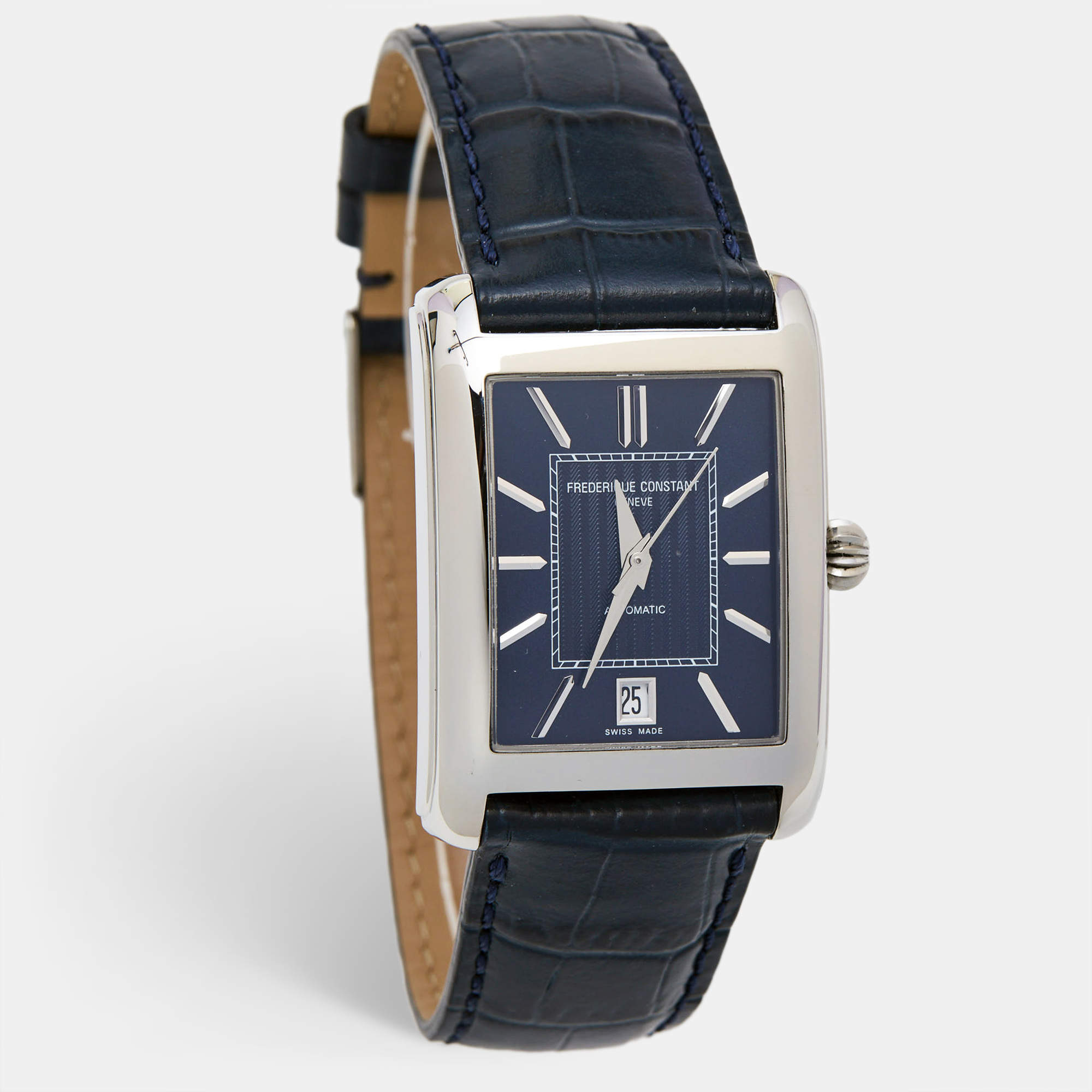 Frederique Constant Blue Stainless Steel Embossed Leather Classics Carrée FC303N4C6 Men's Wristwatch 30 mm 