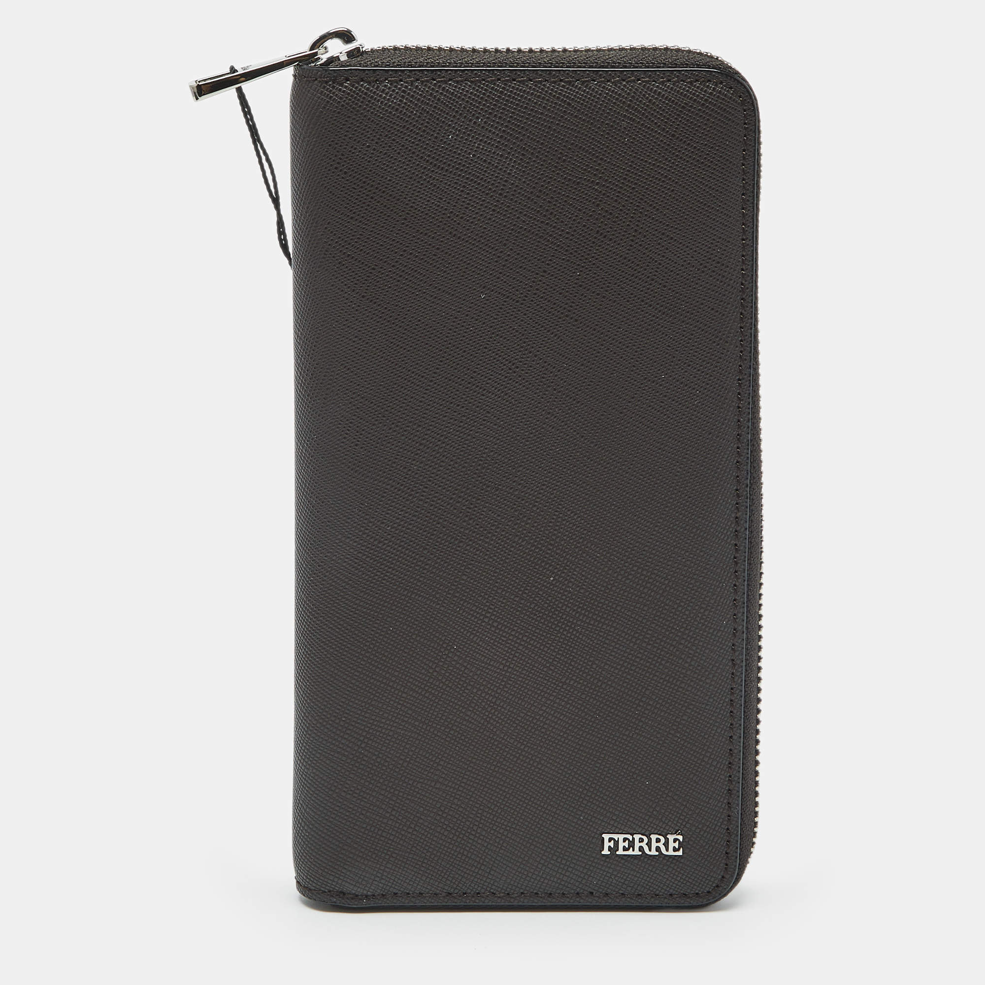 Pre Owned Gianfranco Ferre Brown Leather Zip Around Organizer