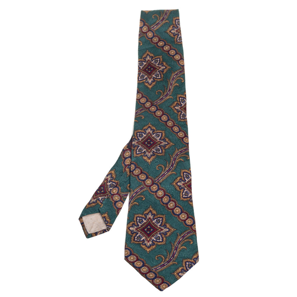 Gianfranco Ferre Green Printed Classic Silk Tie 