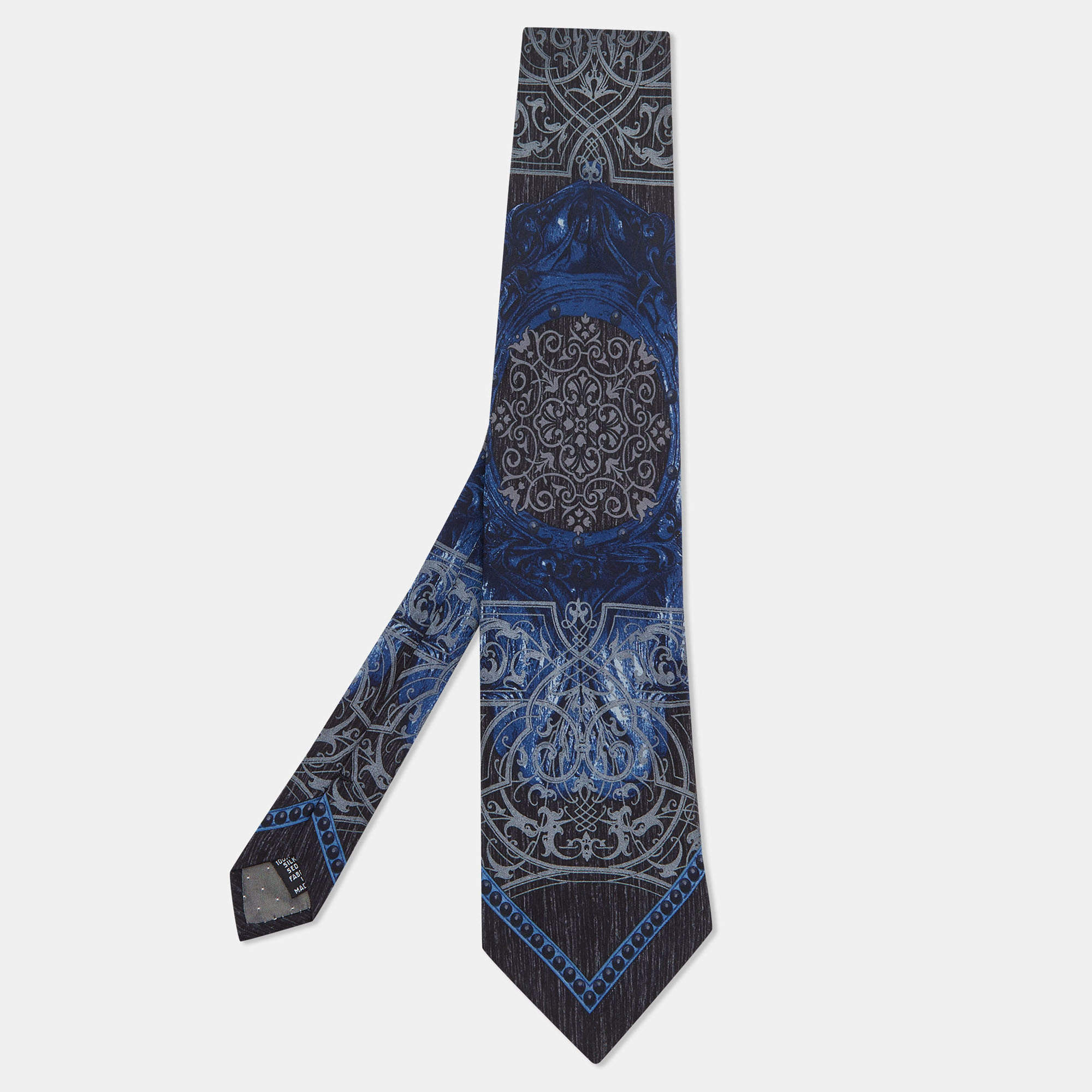 Gianfranco Ferre Black & Blue Printed Silk Satin Tie