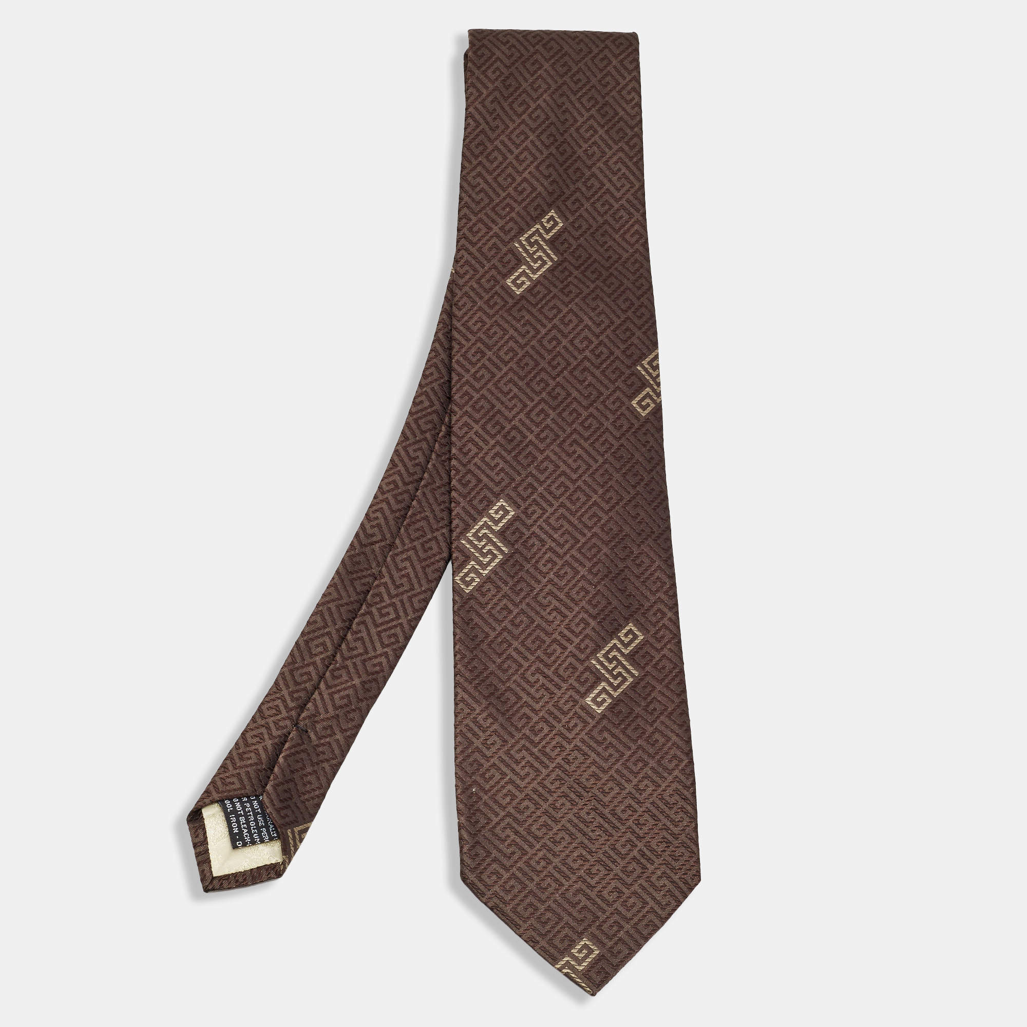 Pre Owned   Gianni Versace Vintage Brown Jacquard Silk Tie
