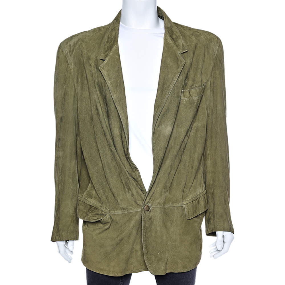 Gianni Versace Green Suede Button Front Blazer XXL