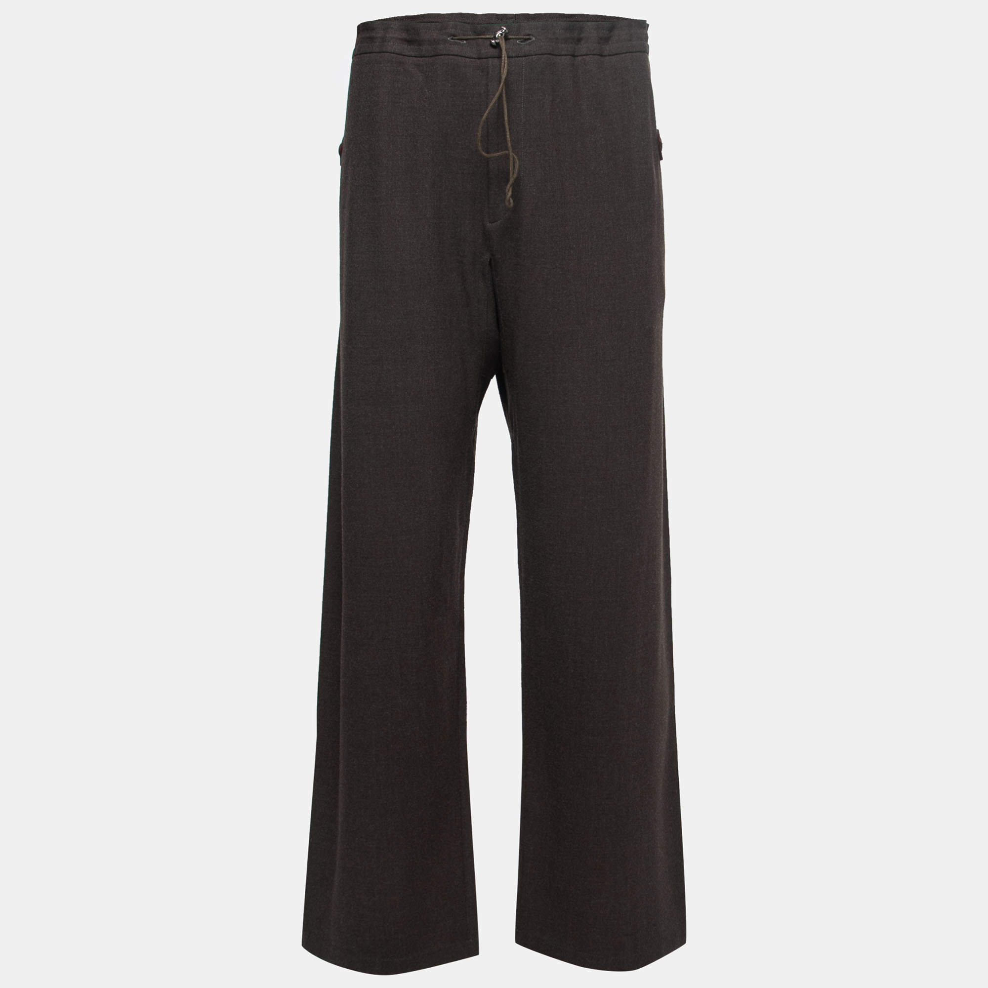 Gianni Versace Dark Brown Wool Drawstring Trousers L