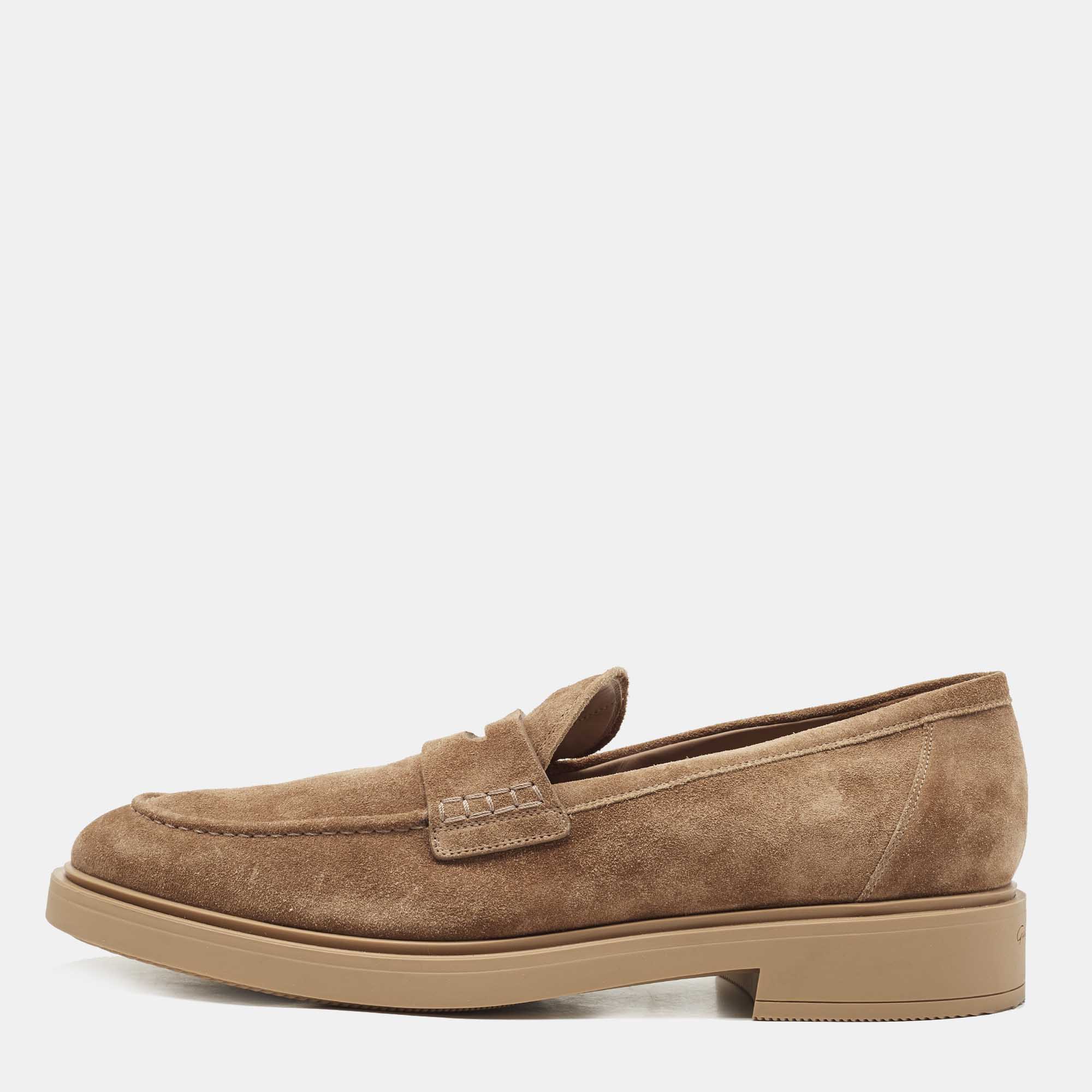 Gianvito Rossi Brown Suede Penny Slip On Loafers Size 46