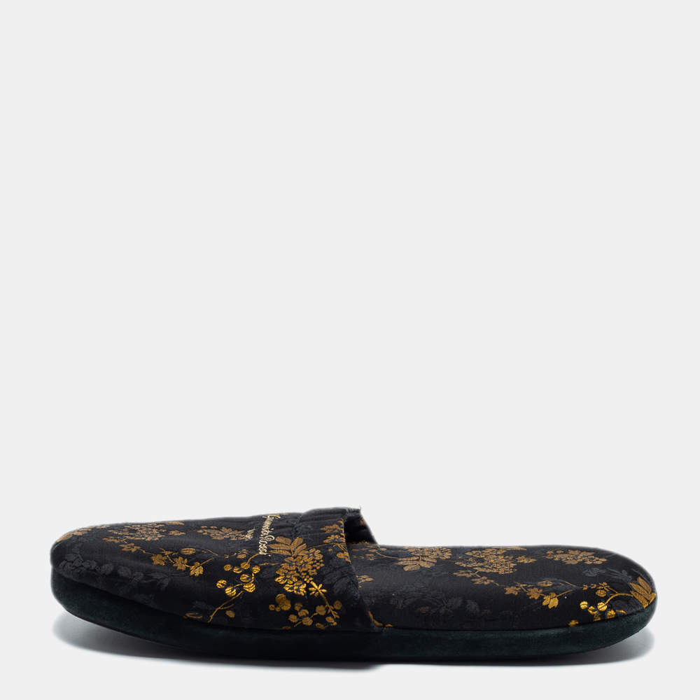 Gianvito Rossi Black/Gold Brocade Fabric Mules Size M