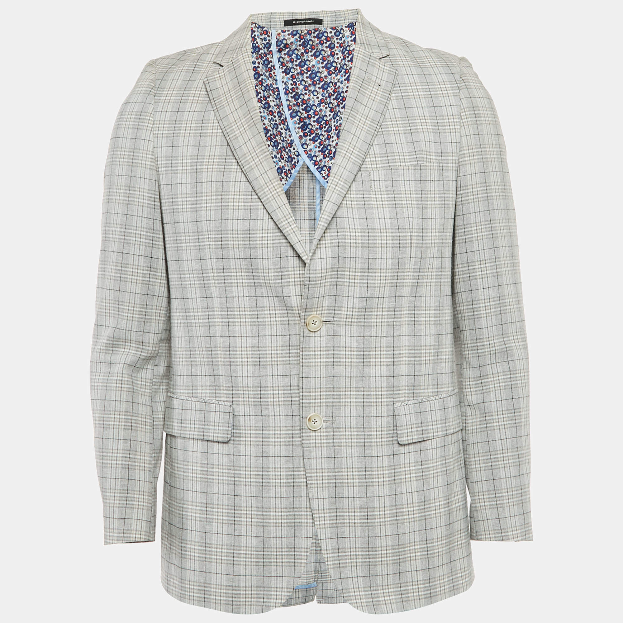 Pre Owned Gio Ferrari Grey Checkered Wool Blend Blazer S