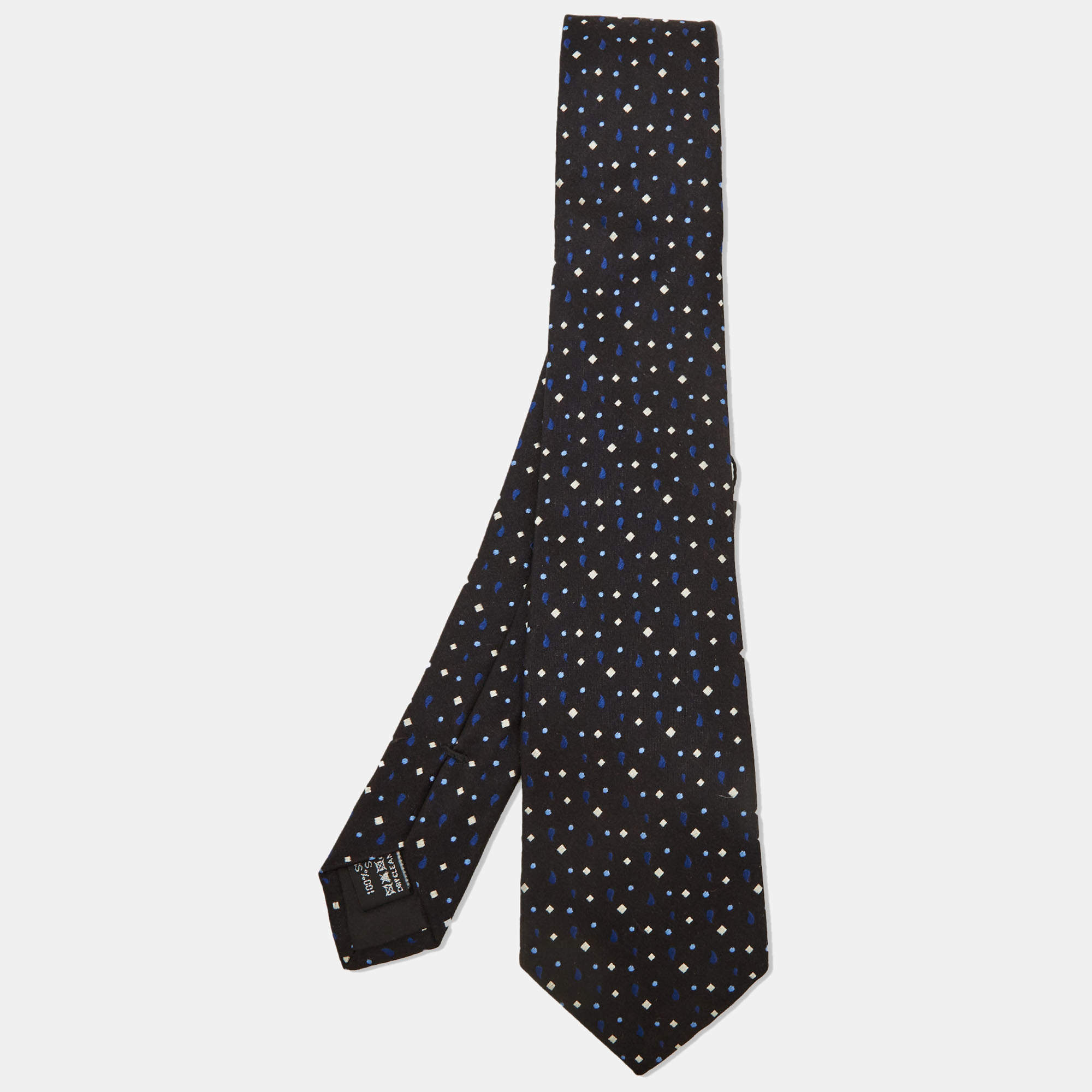 Pre Owned Giorgio Armani Black Geometric Jacquard Silk Classic Tie 