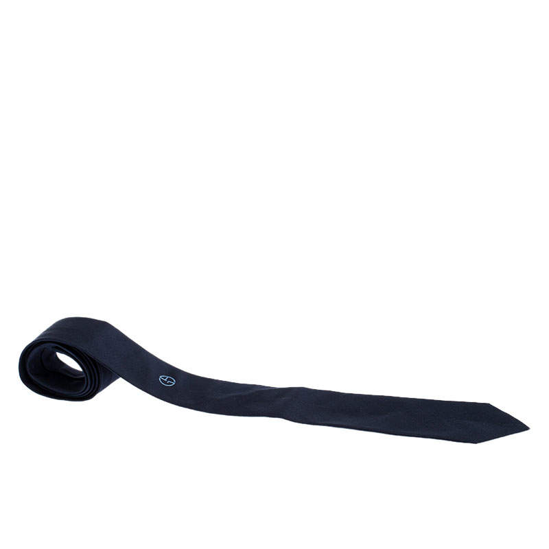 Pre Owned Giorgio Armani Navy Blue Tonal Pinstripe Silk Jacquard Classic Tie