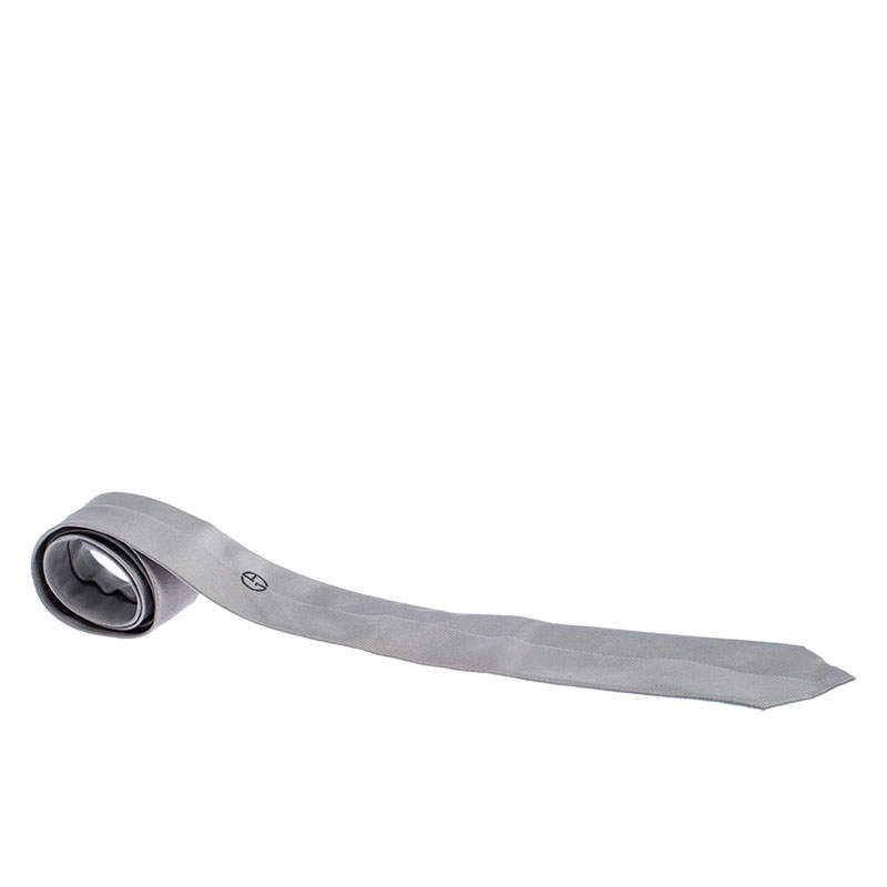 Pre Owned Giorgio Armani Grey Pinstripe Tonal Pattern Silk Jacquard Classic Tie