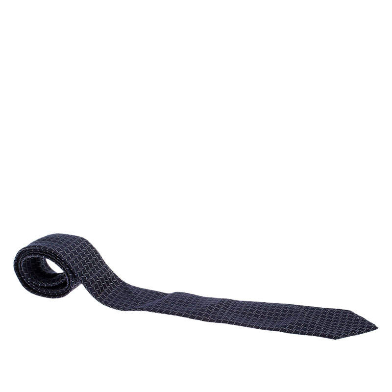 Pre Owned Giorgio Armani Navy Blue Patterned Silk Jacquard Classic Tie