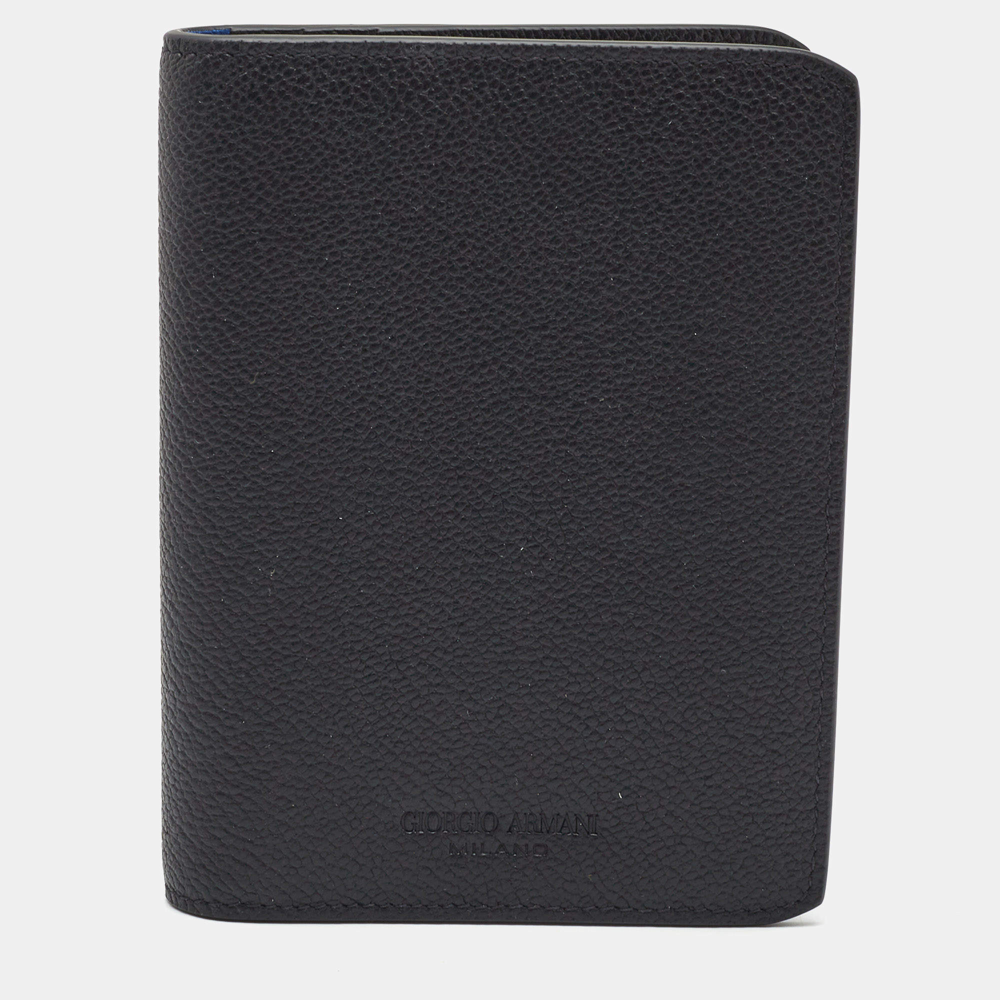 Pre Owned Giorgio Armani Black Leather Passport Holder