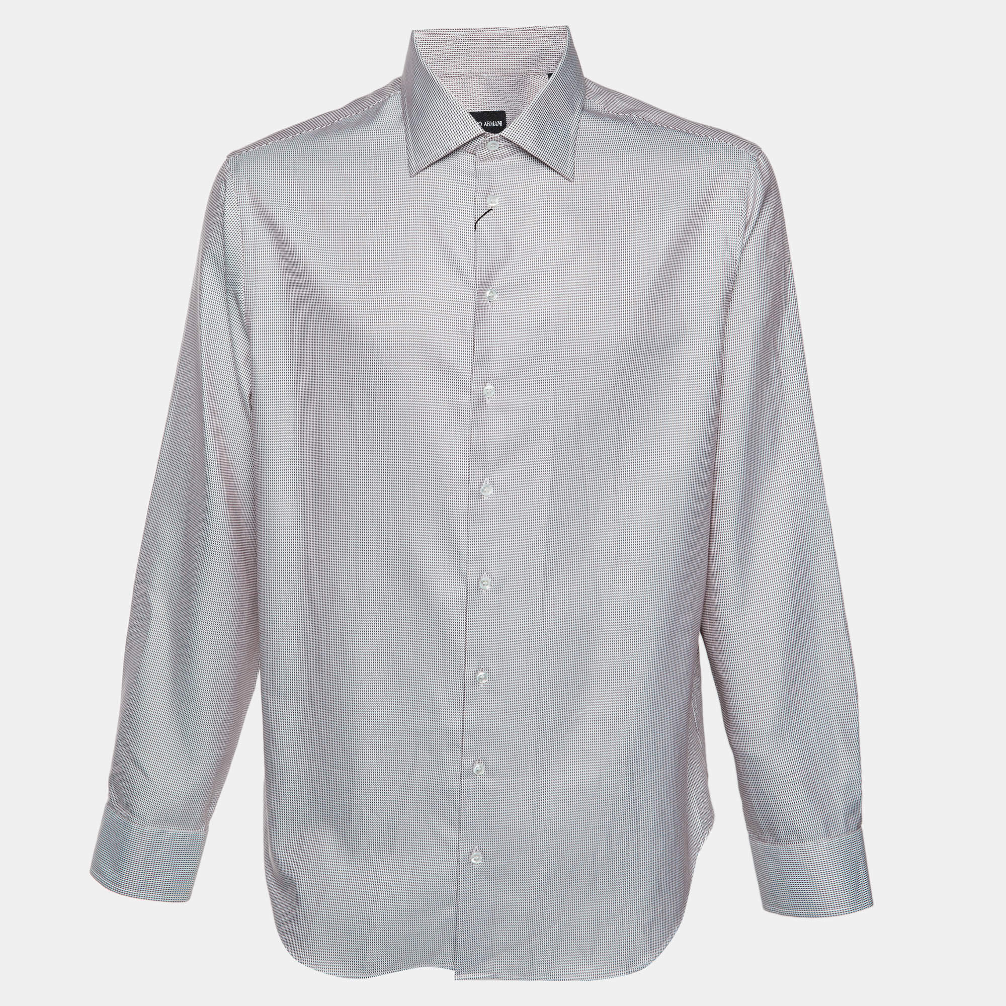 مملوكة مسبقًا Giorgio Armani Red/White Cotton Button-Down Shirt XXL
