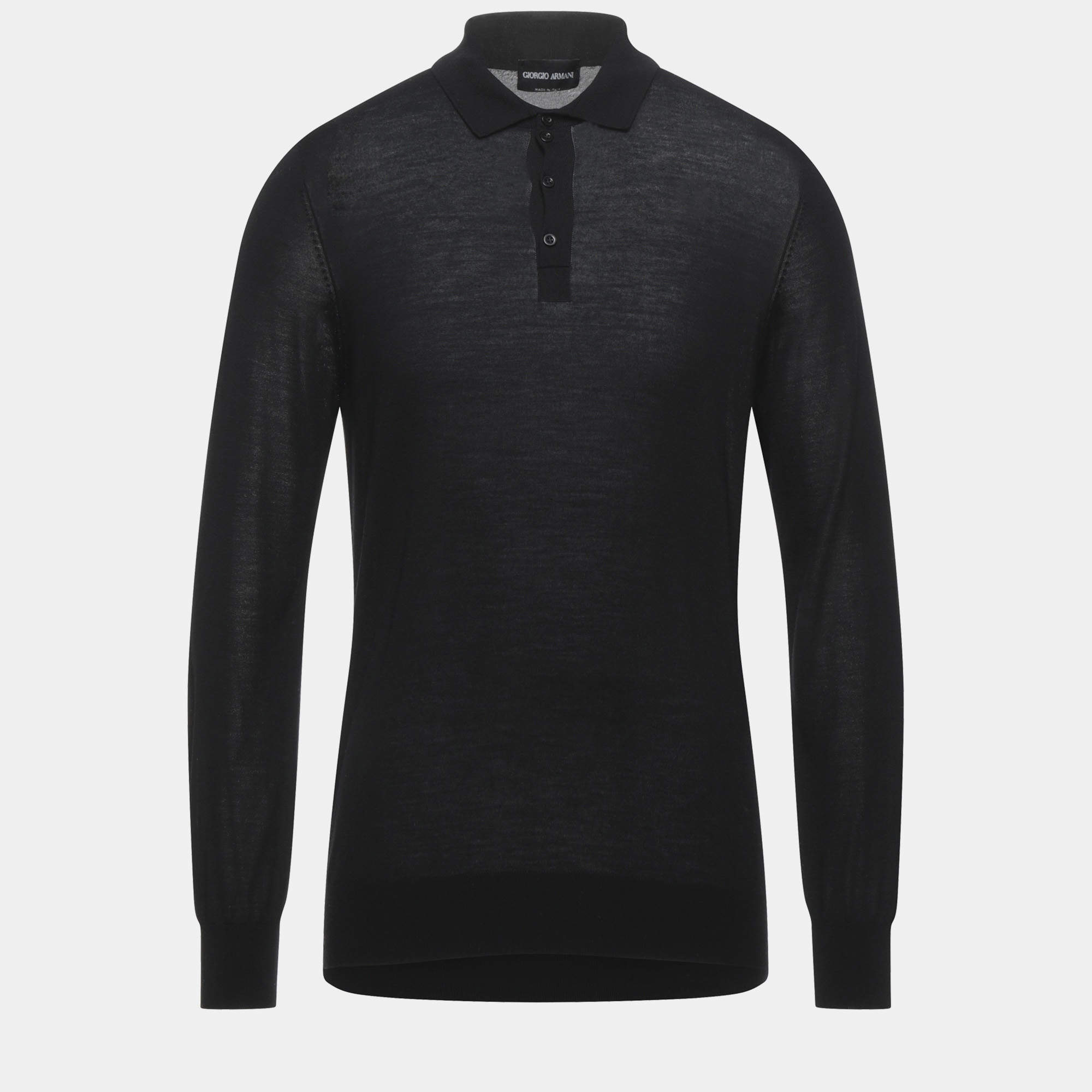 Pre Owned Giorgio Armani Black Virgin Wool Polo Sweater S (IT 46)