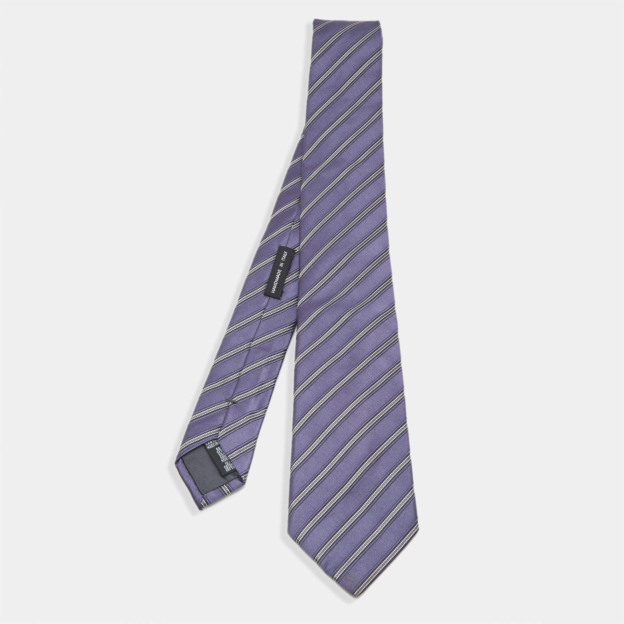 Pre Owned Giorgio Armani Purple Diagonal Striped Silk Tie 