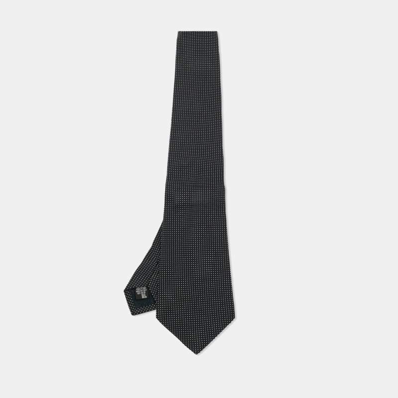Pre Owned Giorgio Armani Black Jacquard Silk Traditional Tie 