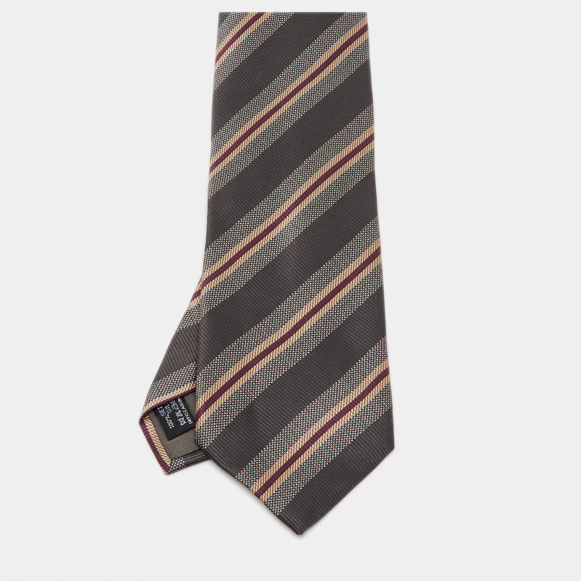 Pre Owned Giorgio Armani Multicolor Striped Silk jacquard Traditional Tie