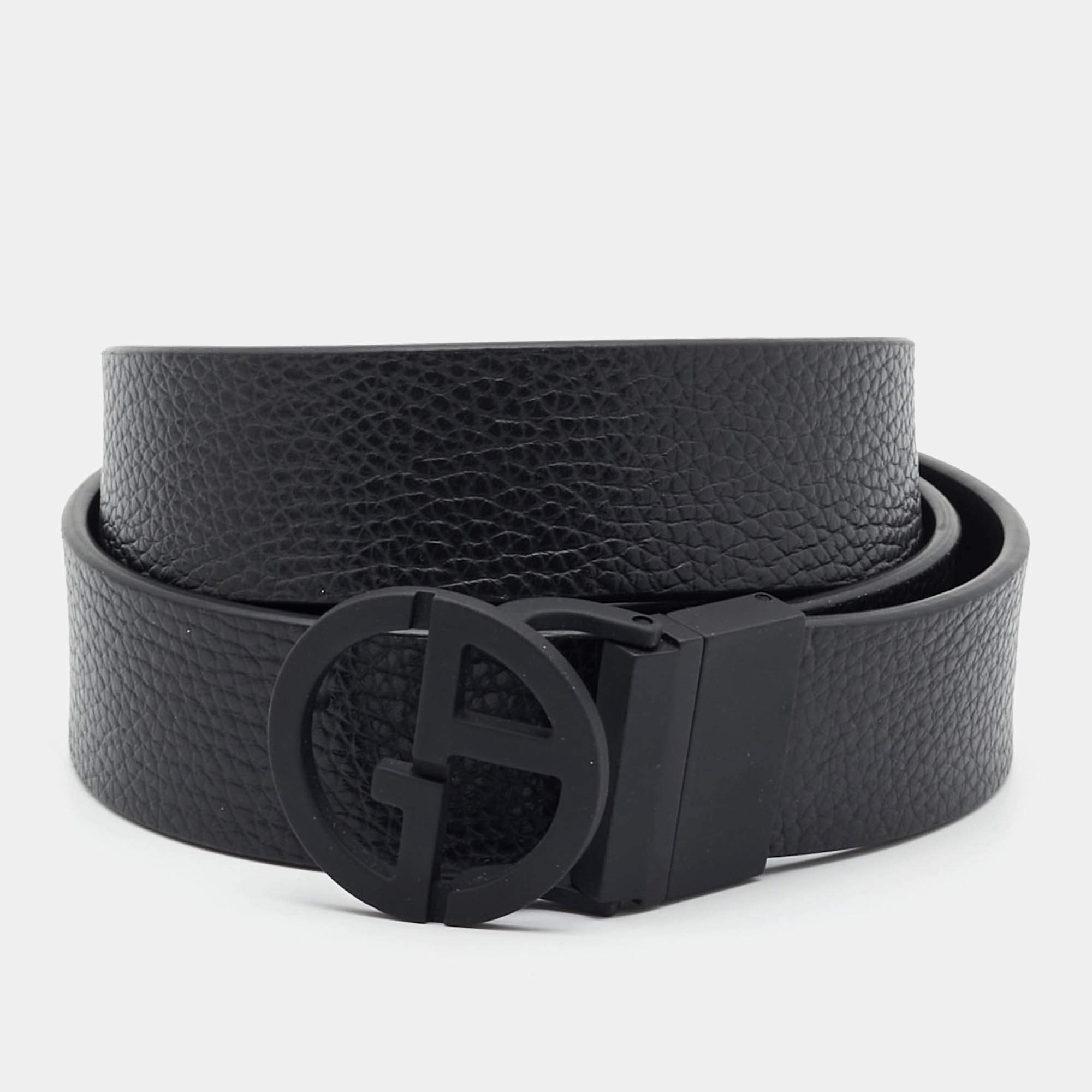 مملوكة مسبقًا Giorgio Armani Cut to Size Reversible Buckle Belt Black Leather
